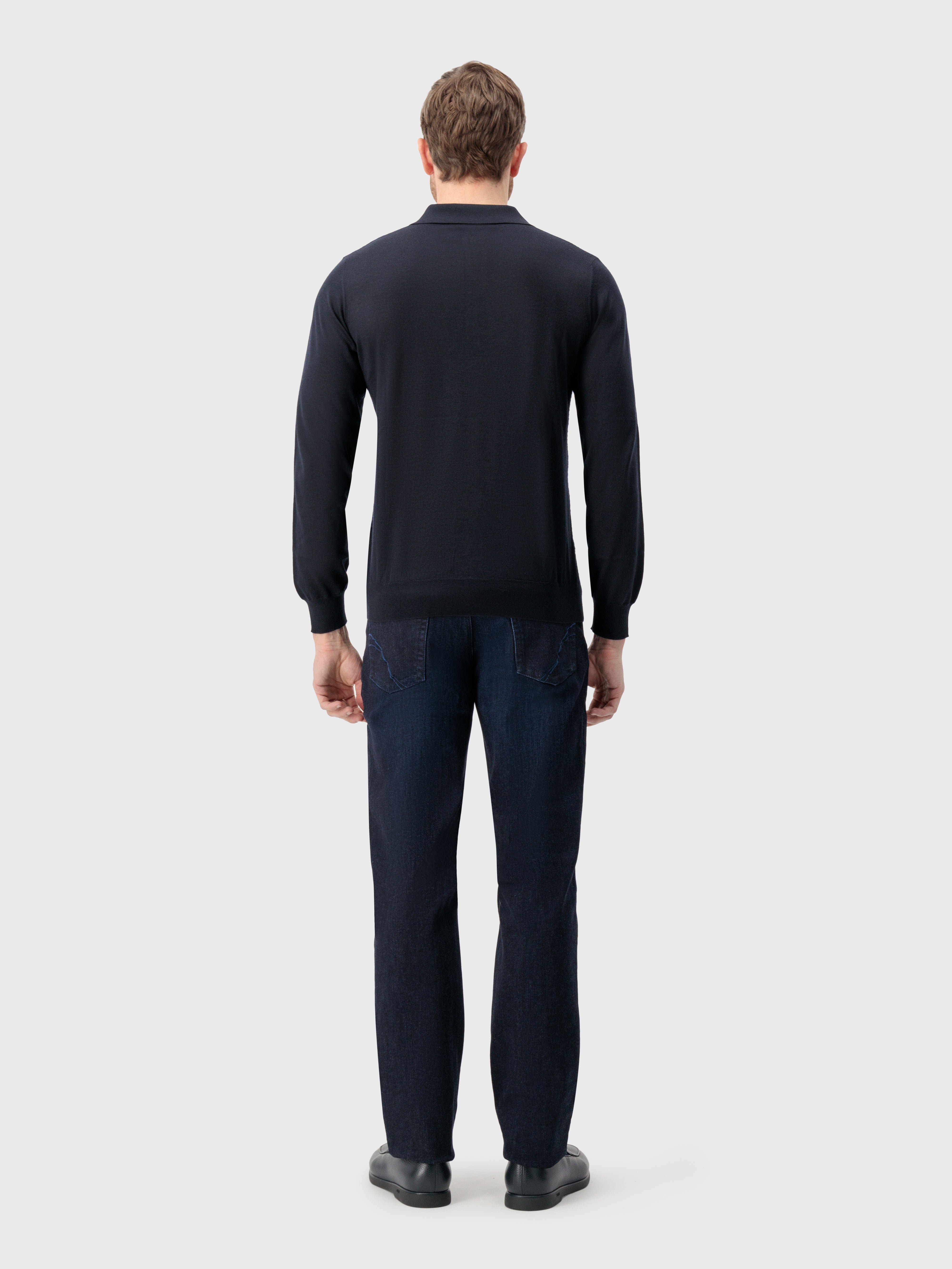 Поло на молнии с геометрическим жаккардовым переплетением Темно-морской