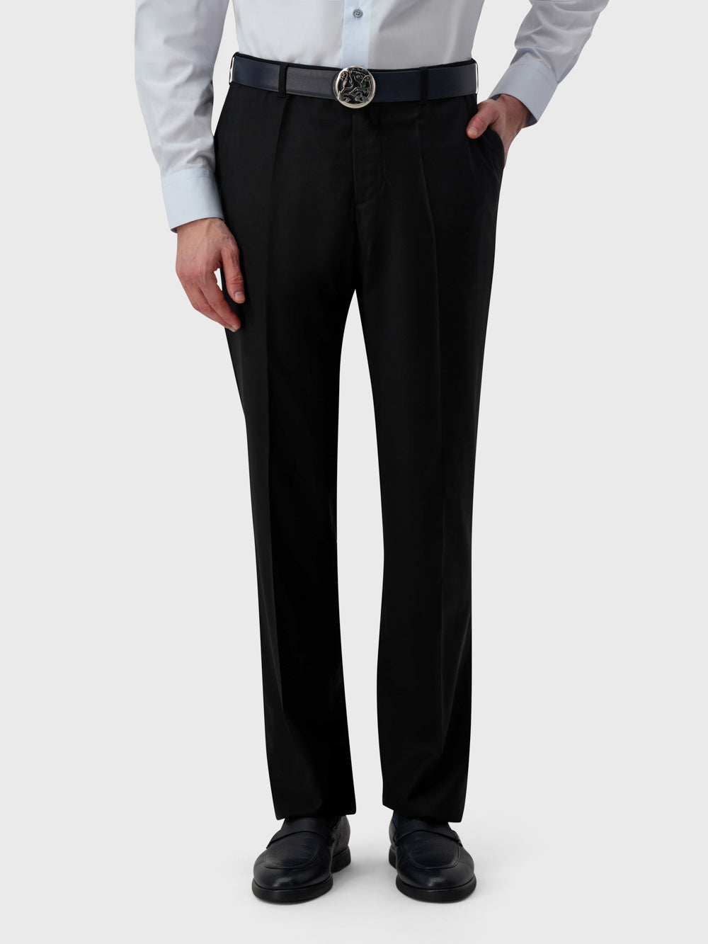 Ремень из телячьей кожи с пряжкой в виде льва с отделкой Palladium - темно-темноморский