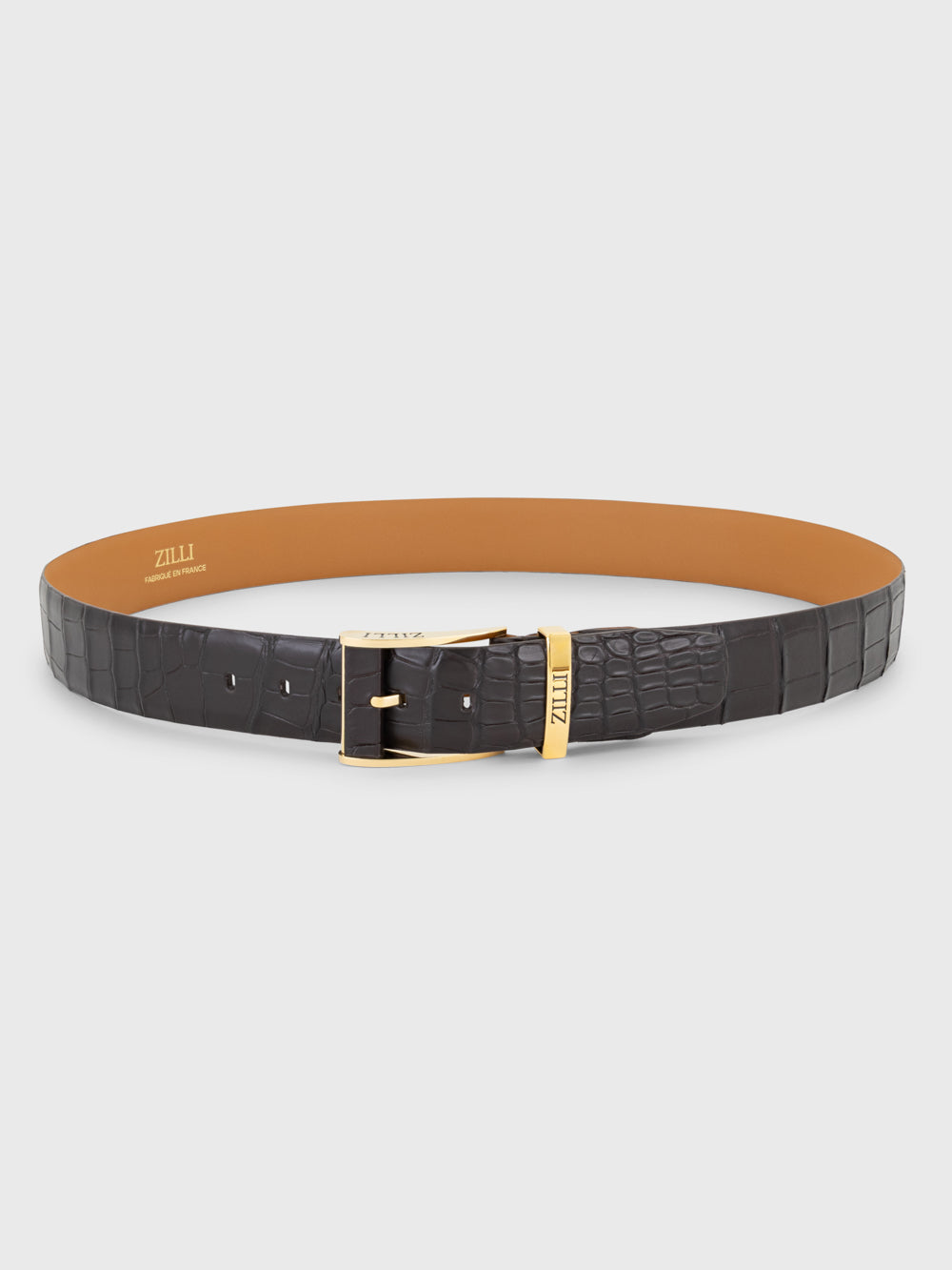 Ремень из крокодила с золотой отделкой 126 пряжек - коричневый