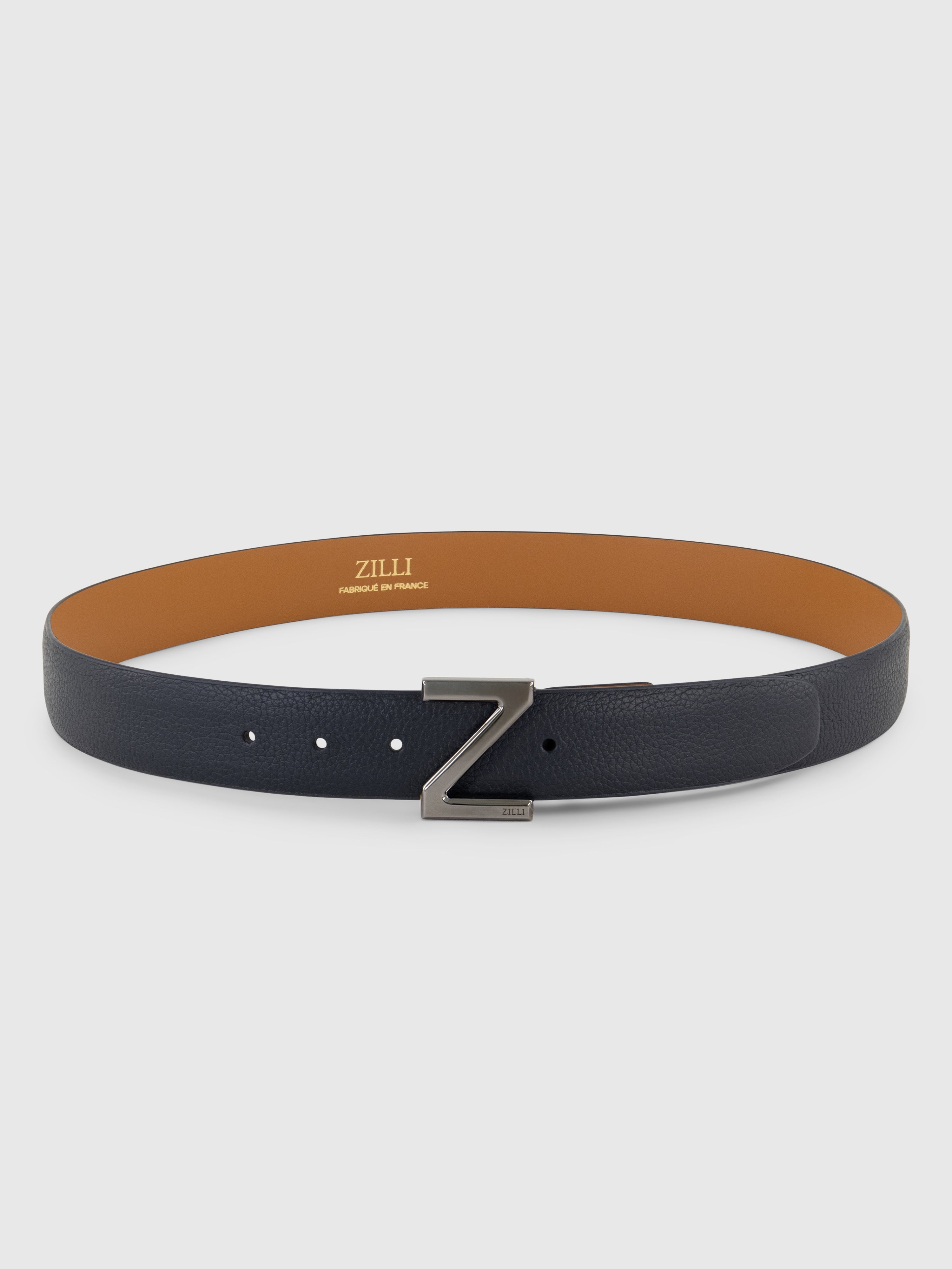 Ремень из зернистой телячьей кожи с пряжкой Zed Blue Navy