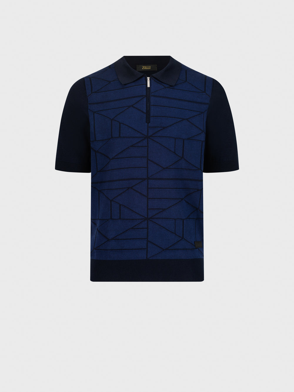 Рубашка-поло из шелкового трикотажа с геометрическим узором - Синий морской
