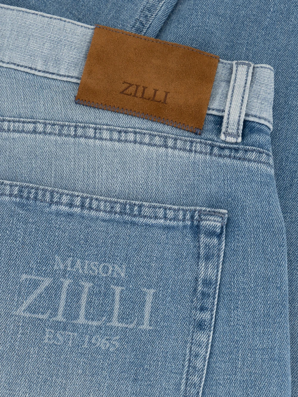 Брюки из денима и хлопка с вышивкой "Maison ZILLI EST 1965" - Оксфордский синий