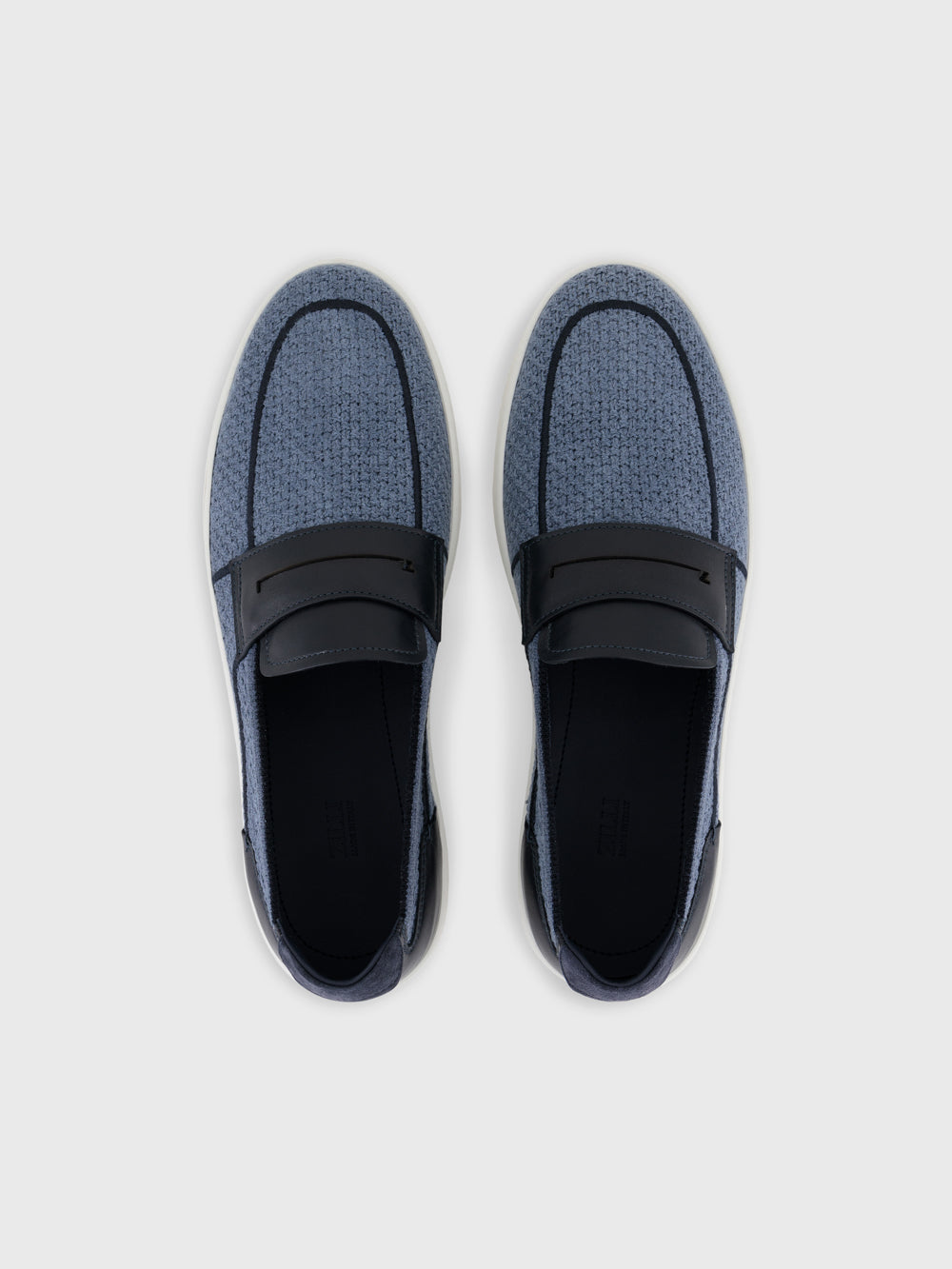 Лоферы из кожи и льна Crochet Penny Loafers - Dark Navy