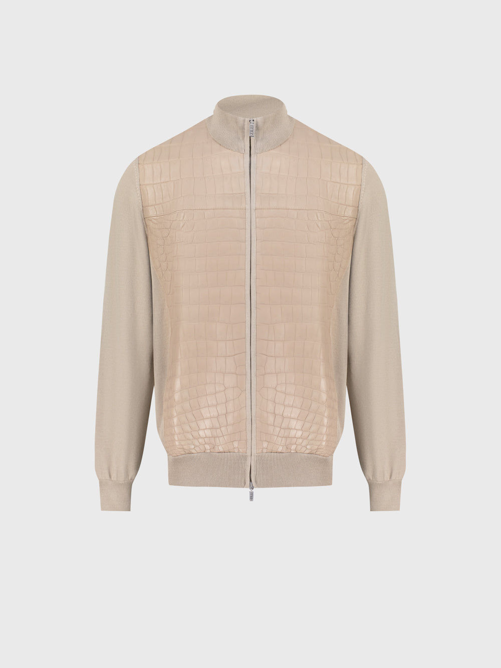 Кожаная трикотажная куртка-бомбер - Pale Fawn