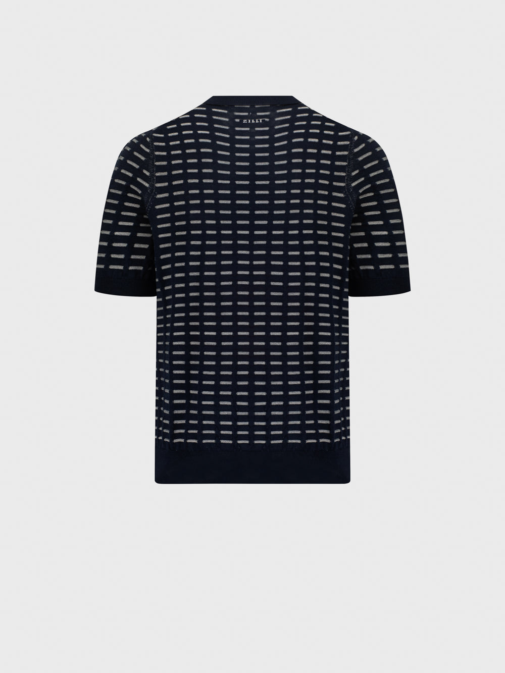 Рубашка-поло из шелкового трикотажа с геометрическим узором - Синий морской