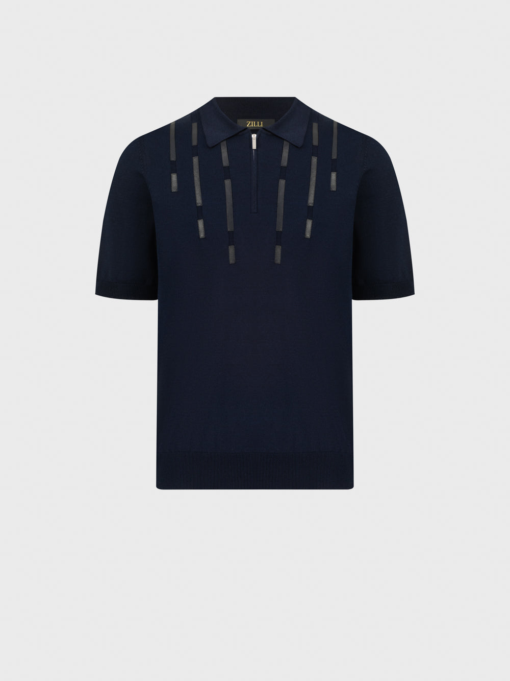 Рубашка-поло из шелкового трикотажа с геометрическим узором - Синий морской