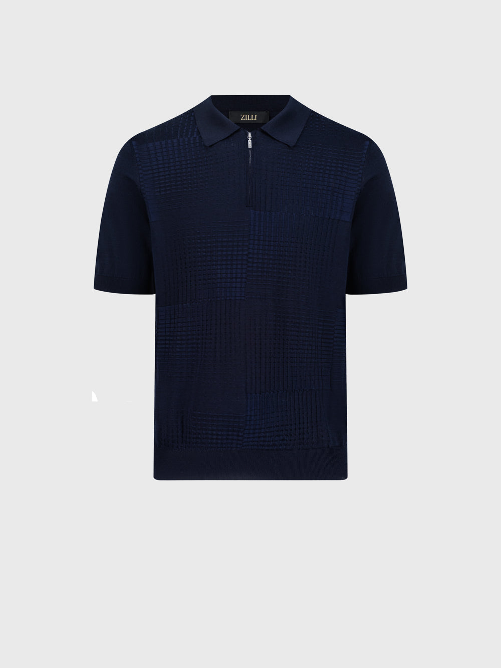 Трикотажное поло из шелка и хлопка "Квадрат" - синий морской