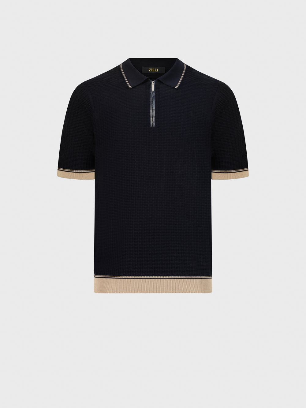 Рубашка-поло из шелкового трикотажа с геометрическим узором - Синий морской