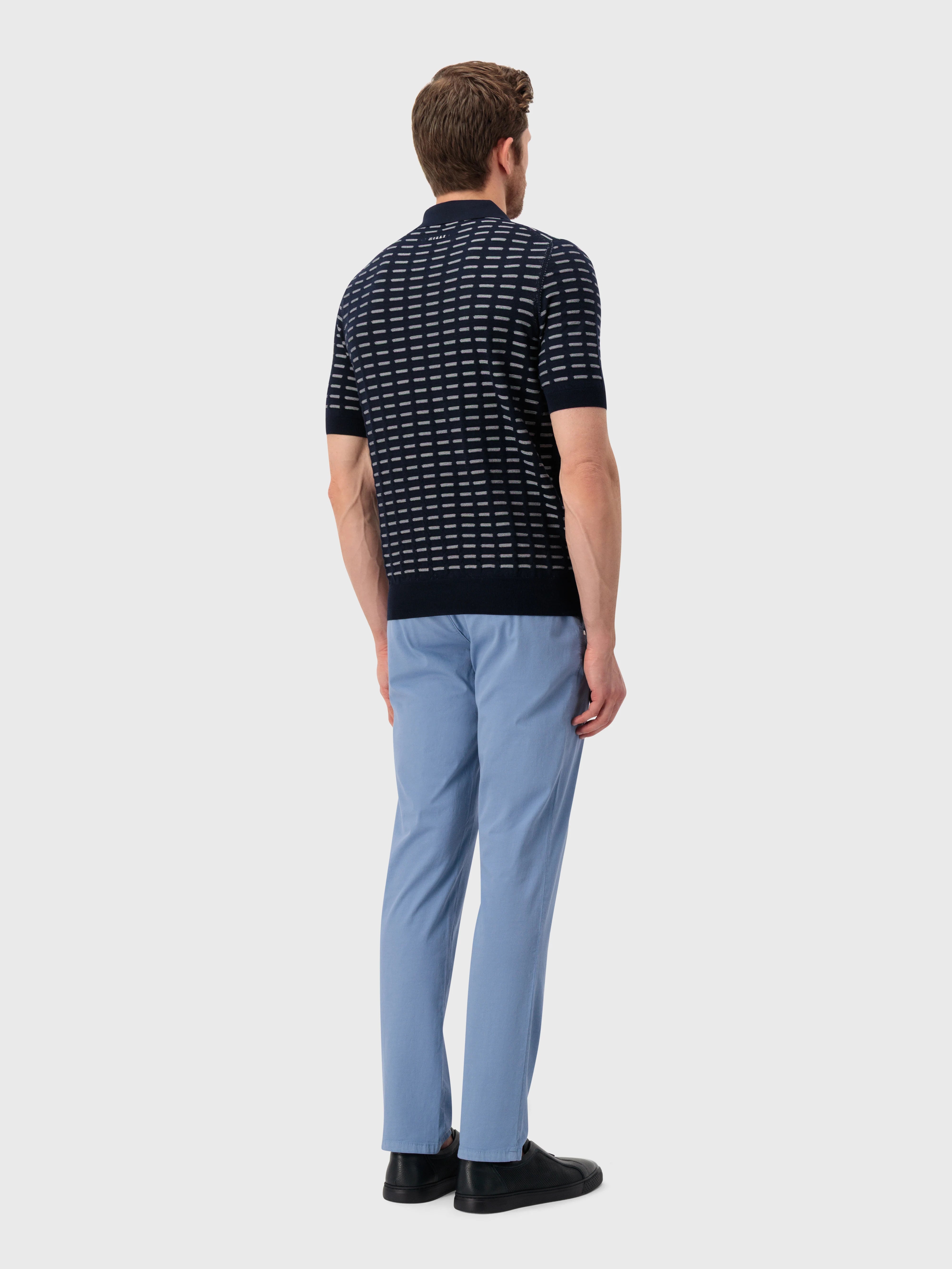 Рубашка-поло из шелкового трикотажа с геометрическим узором - Синий морской