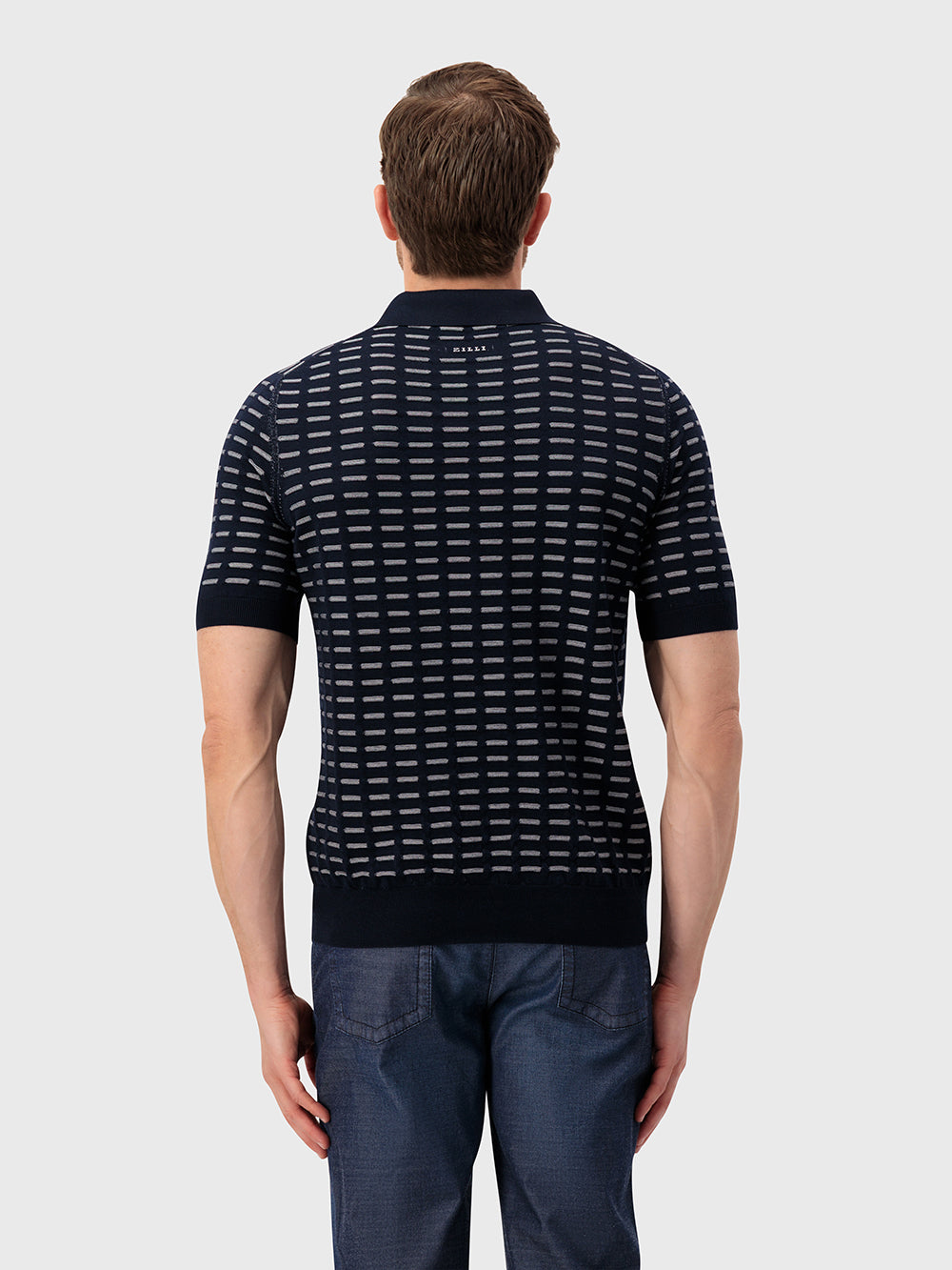 Рубашка-поло из шелкового трикотажа с геометрическим узором - Синий морской