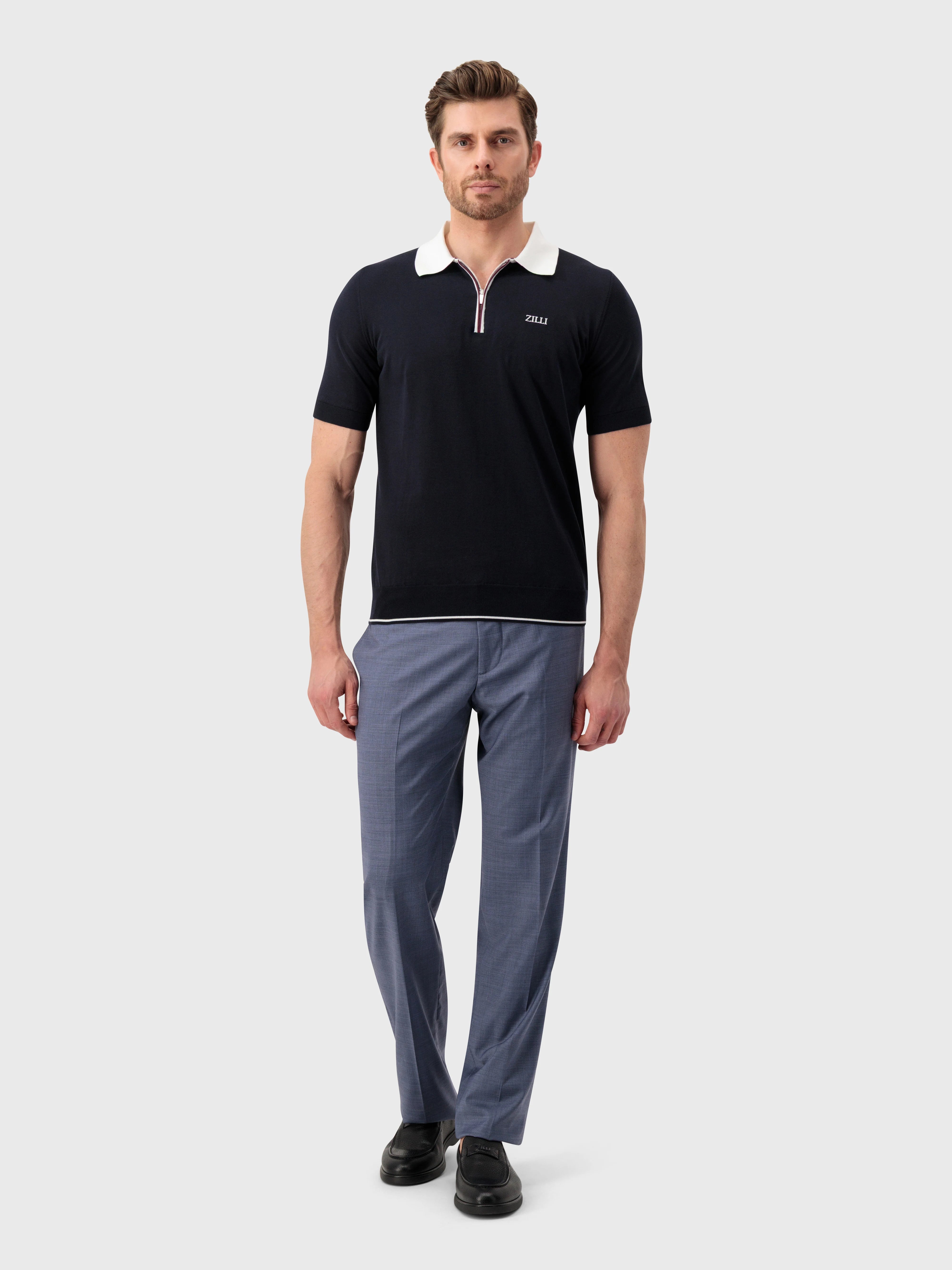 Рубашка-поло с геометрическим узором - Синий ВМФ