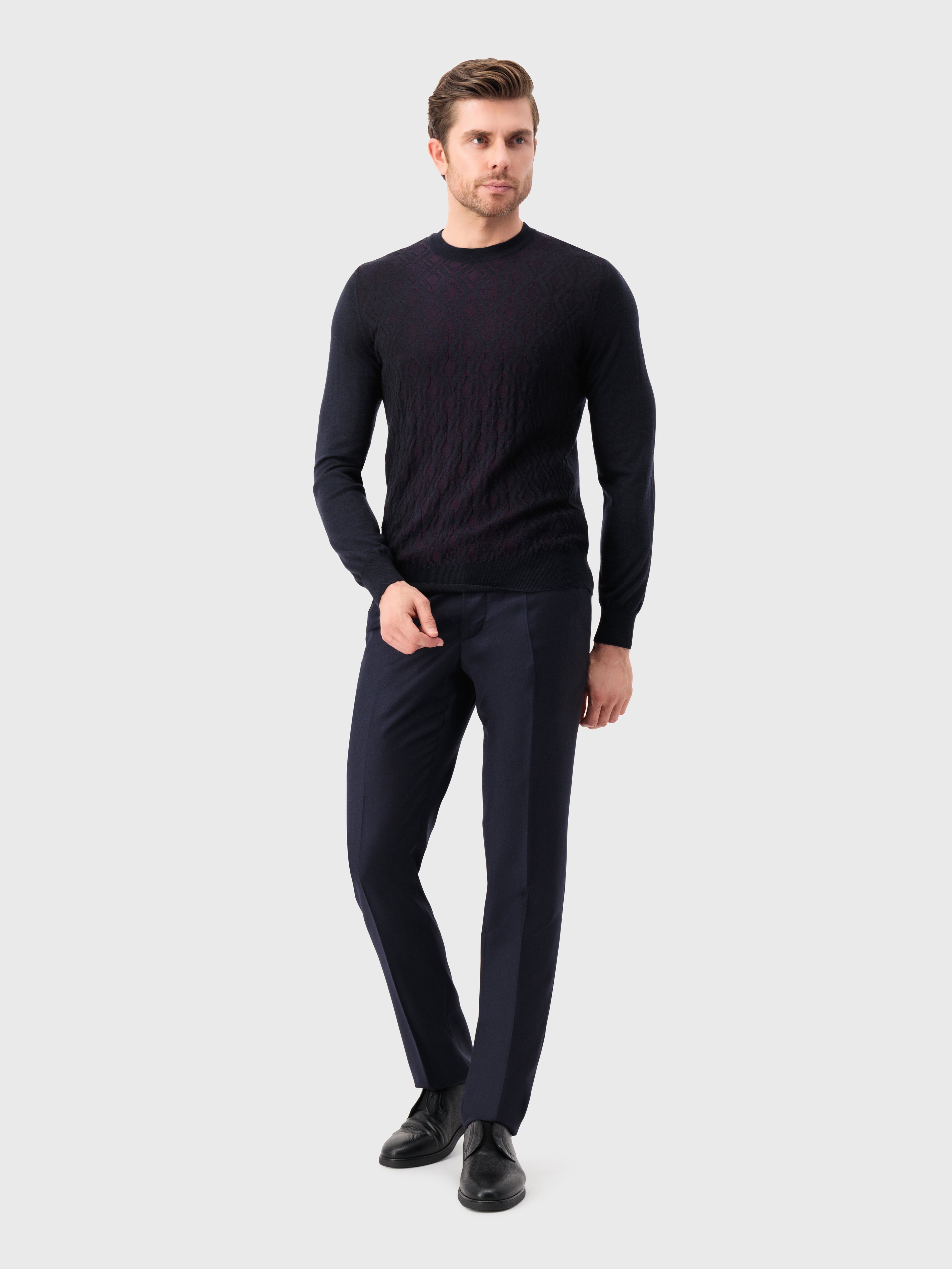 Трикотажный свитер с круглым вырезом темно-флотский