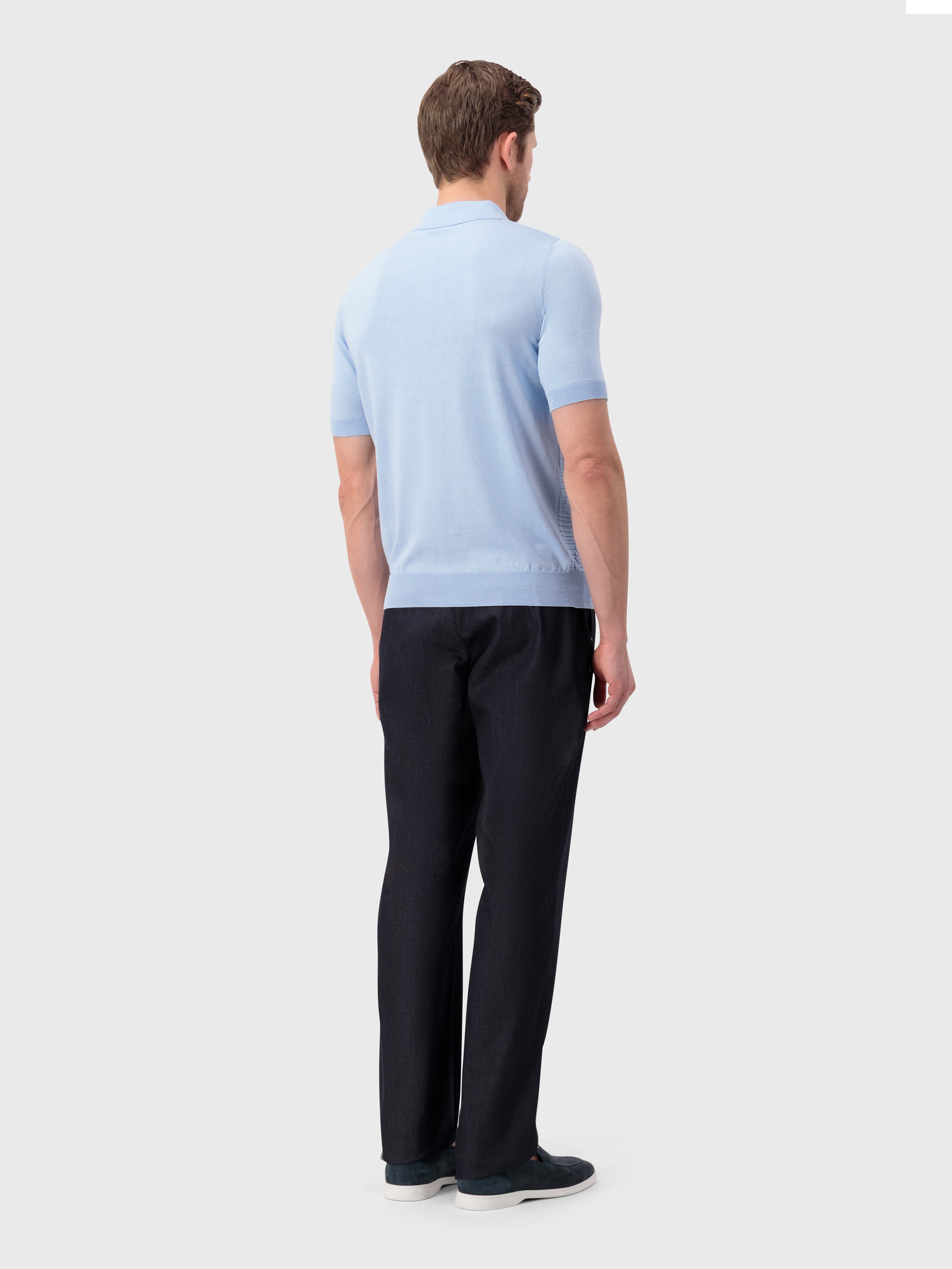 Поло из шелка и хлопка - Оксфордский синий