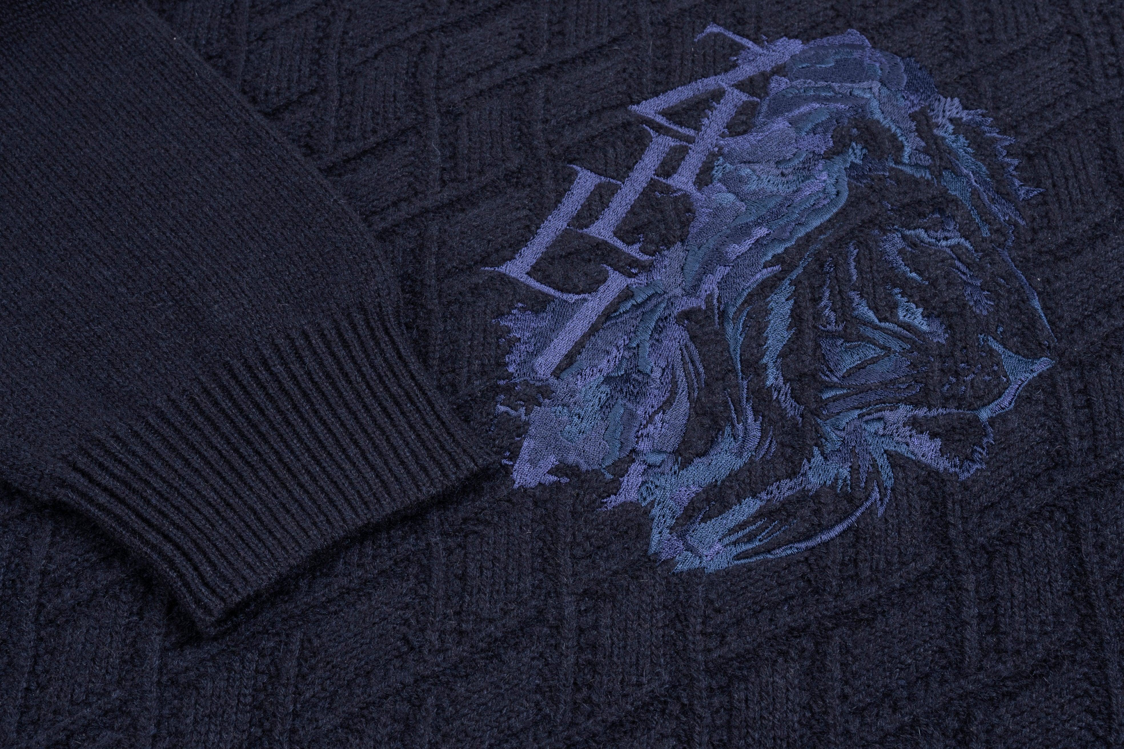 Свитер с вороненой горловиной и вышивкой льва - ZILLI