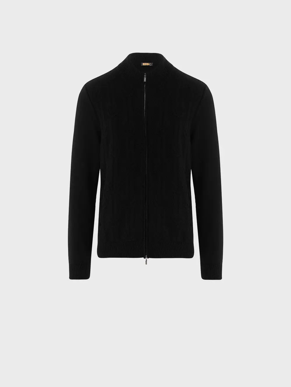 كارديجان من الكشمير مع تفاصيل من جلد العجل من الشامواه