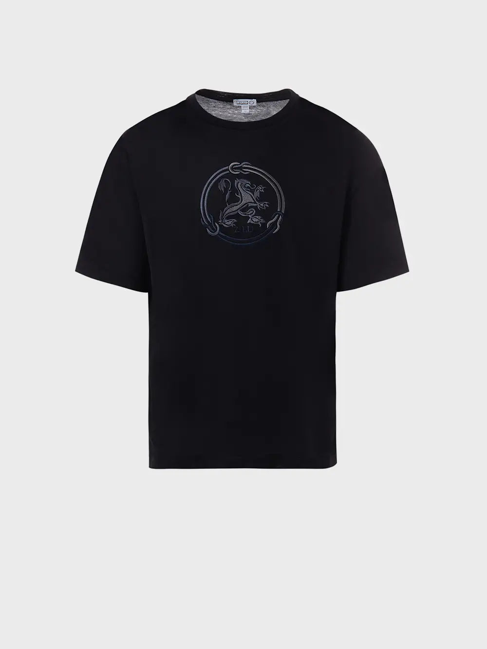 تي شيرت زيللي أسود بتطريز دائرة الأسد