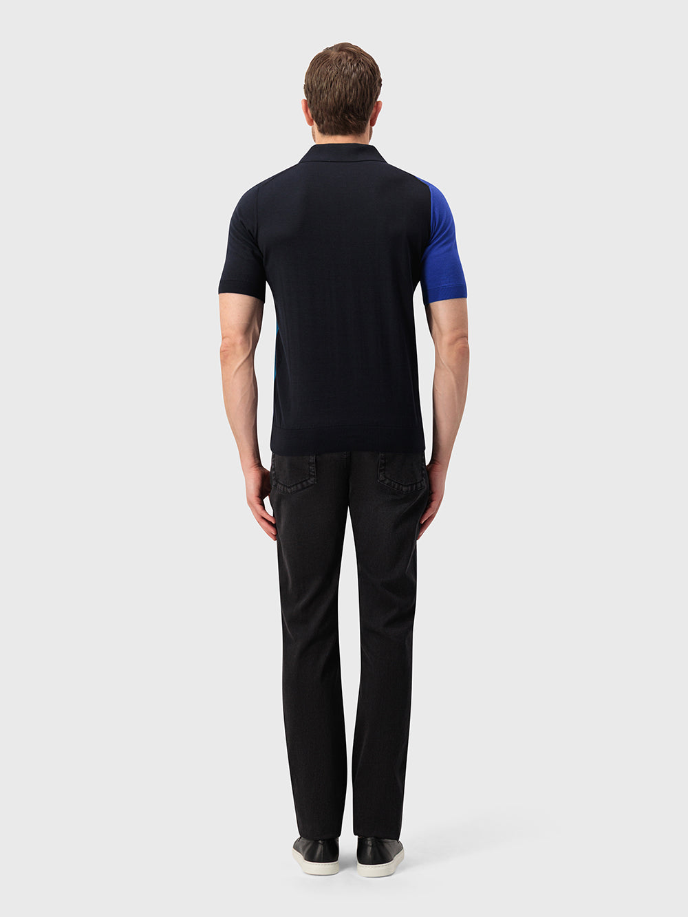 قميص بولو محبوك بنقشة هندسية - أزرق كحلي