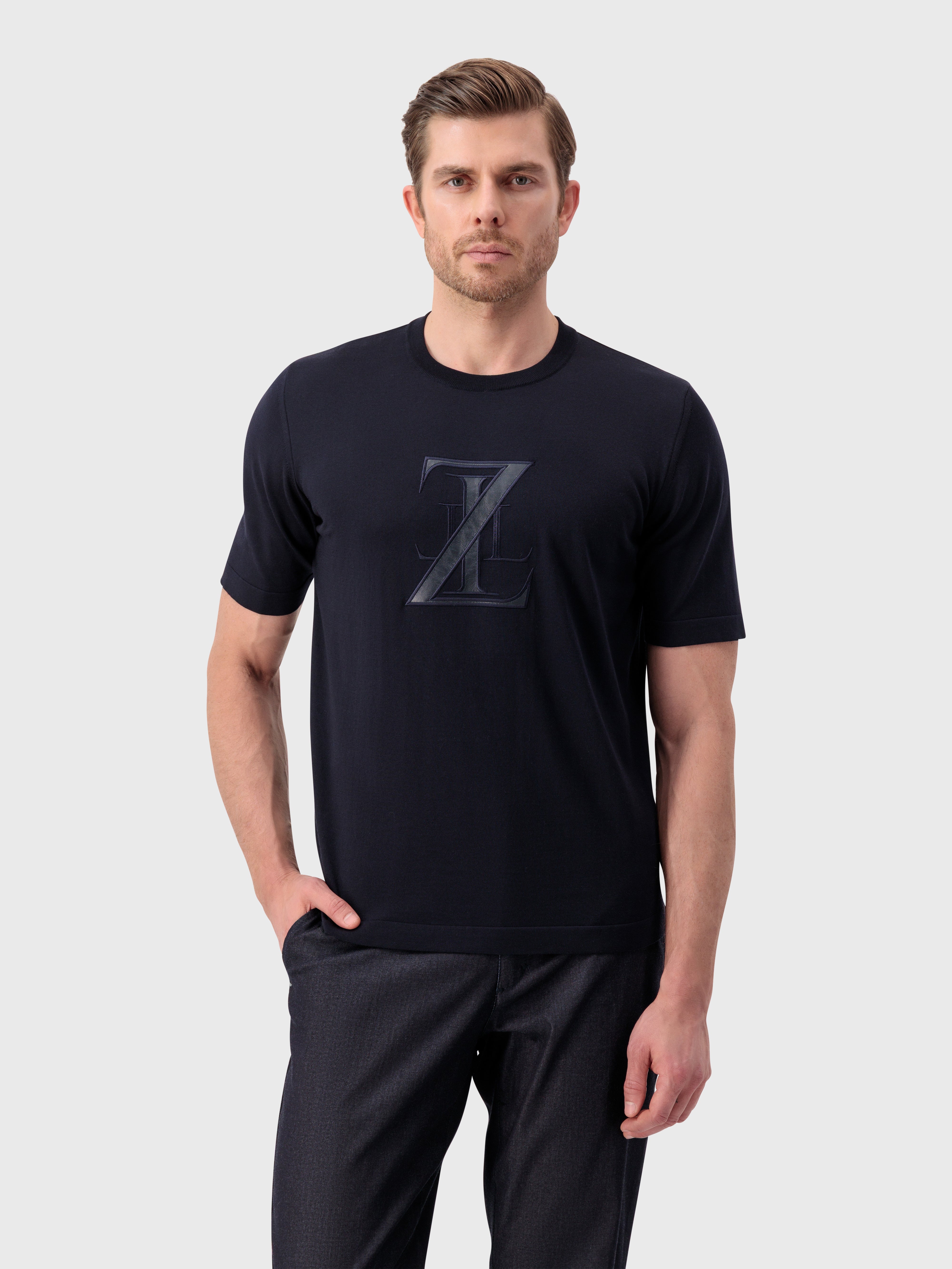 قميص قطن بتطريز زيللي - أزرق كحلي