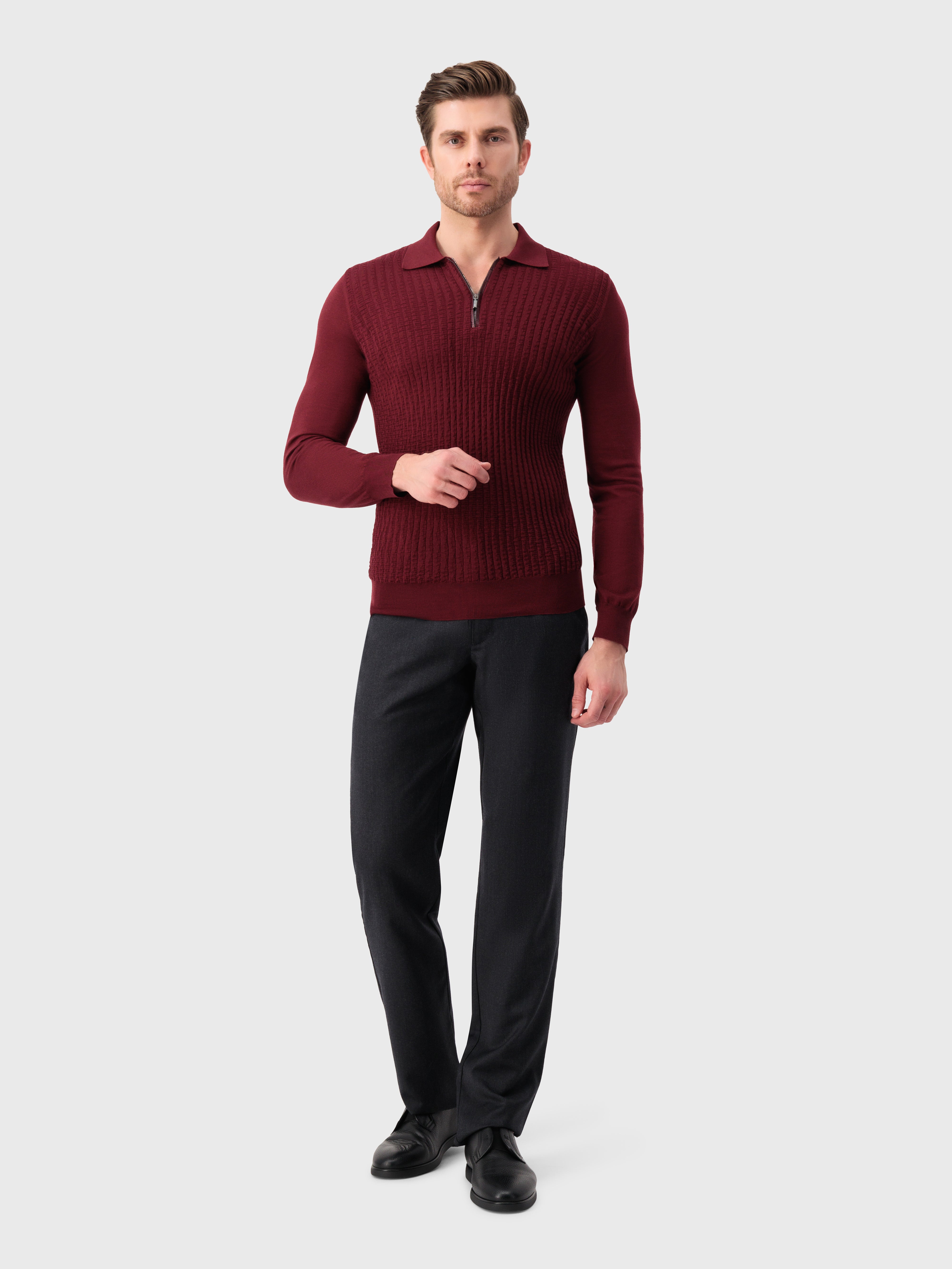 بولو تريكو بسحاب من الكشمير والحرير بوردو من الكشمير والحرير