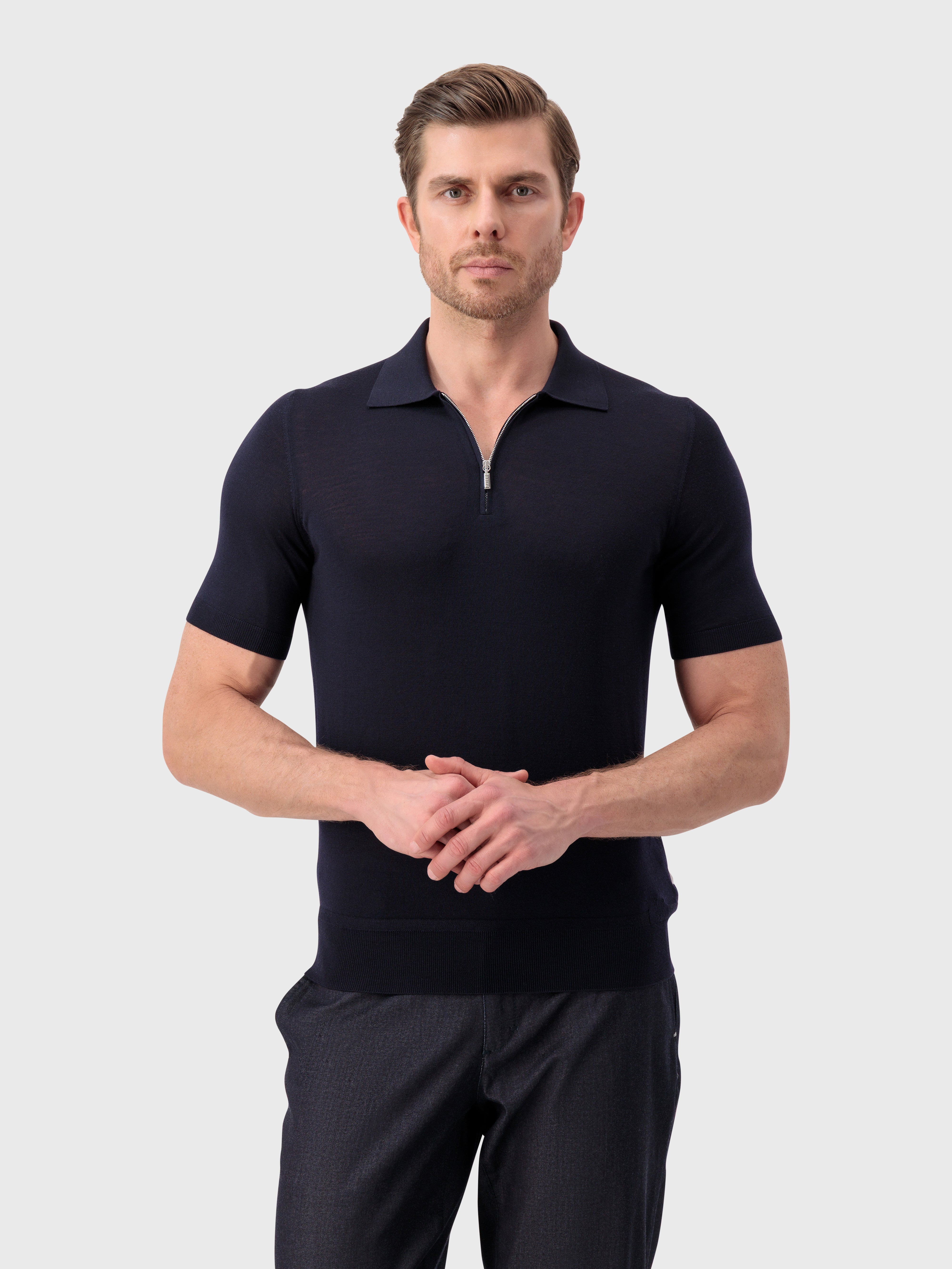 بولو بولو "ليون بيكيه" محبوك من الصوف - أزرق كحلي