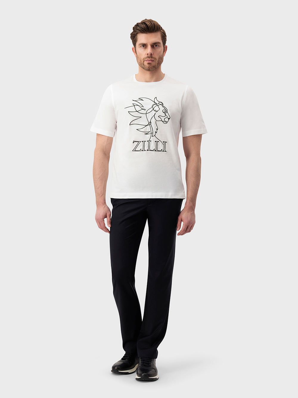 تيشيرت زيللي "الأسد الكبير" قطن مطرز بتطريز "الأسد الكبير" - أبيض