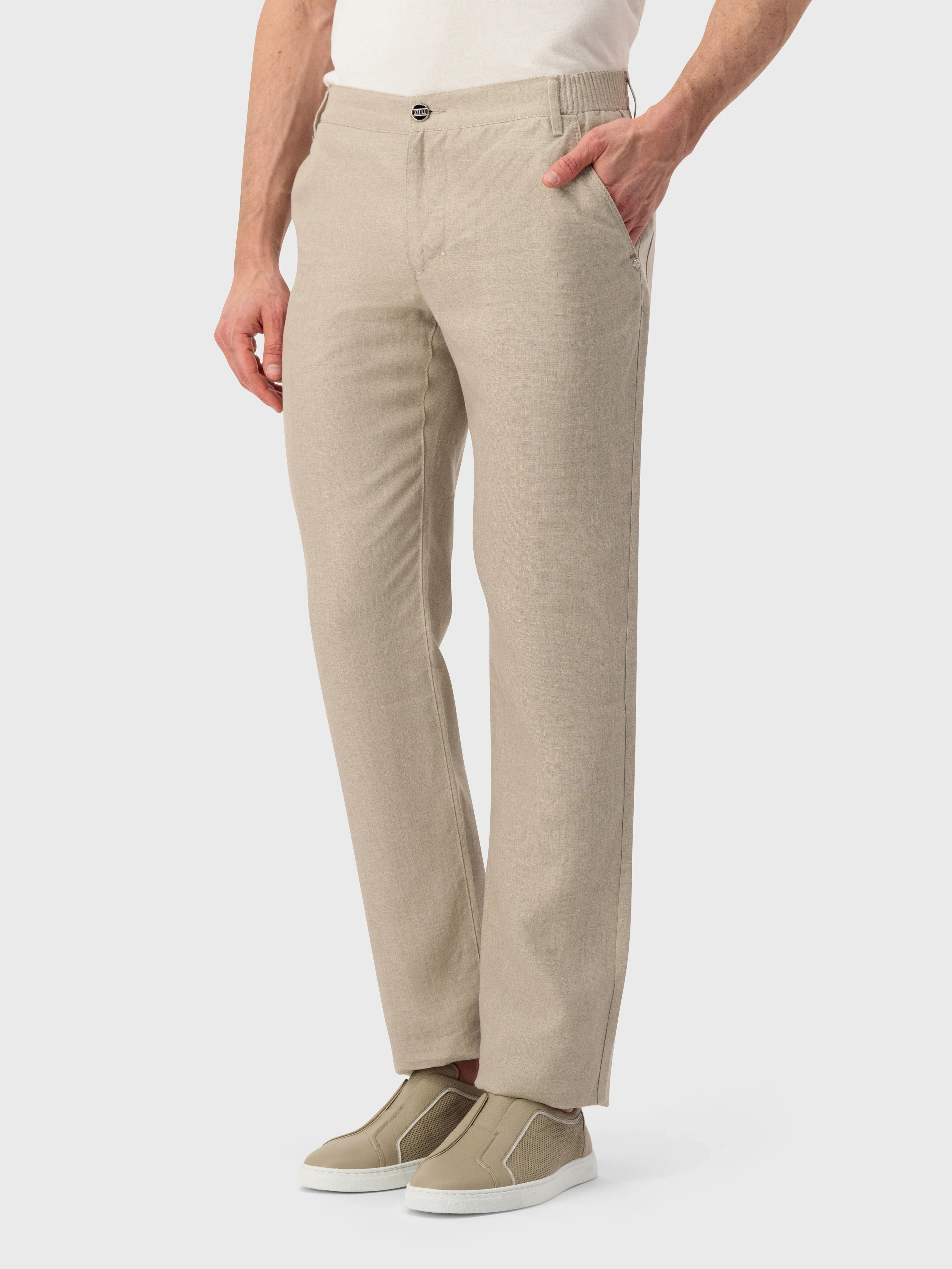 بنطلون من الكتان الضيق بقصة ضيقة - بيج