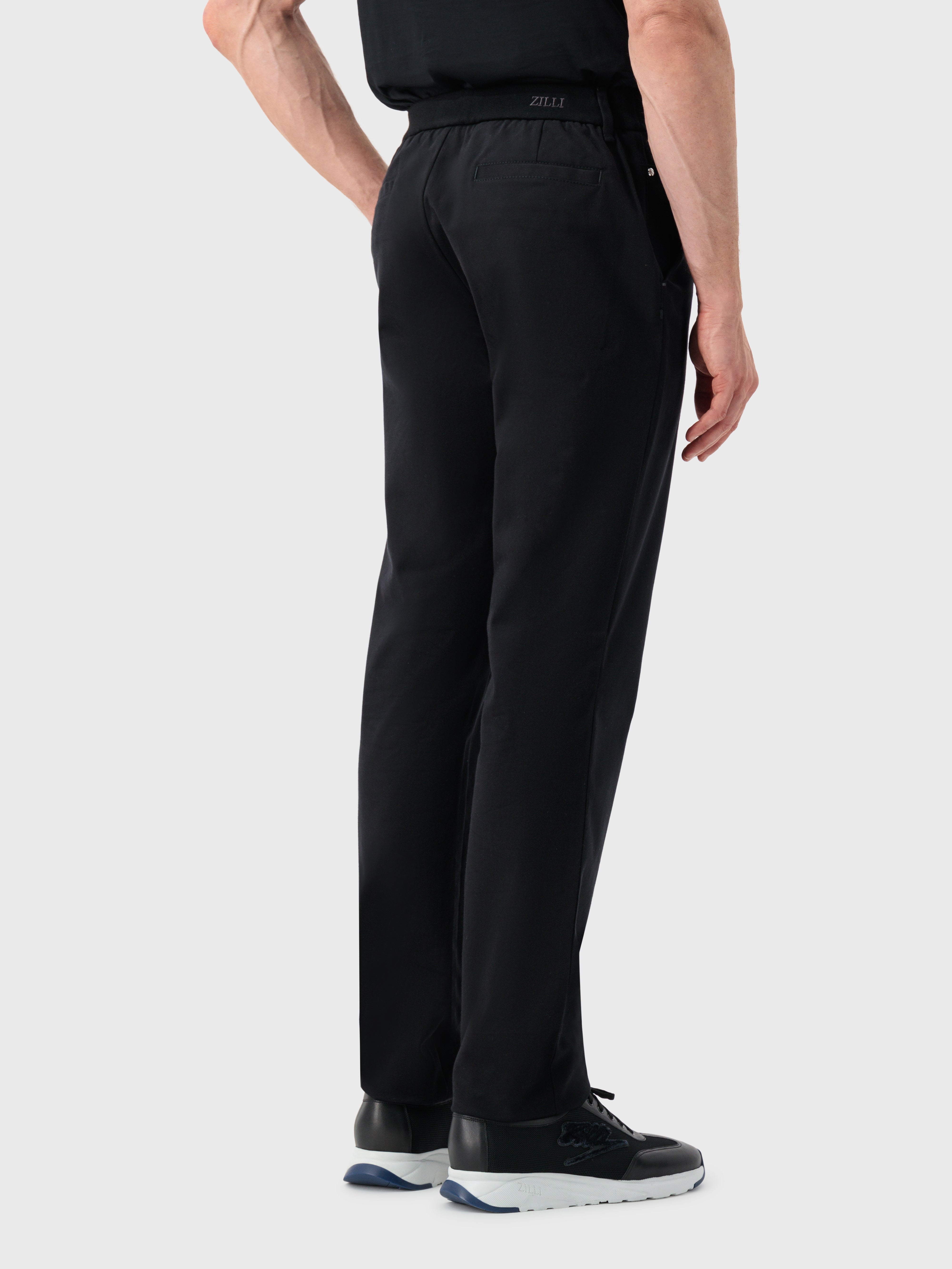 بنطلون بحزام خصر مطاطي مضلع أسود