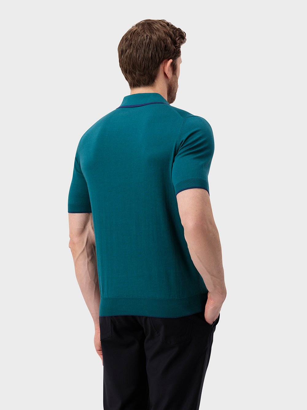 بولو "ليون بيكيه" من الحرير والقطن المحبوك - مالاكيت عميق