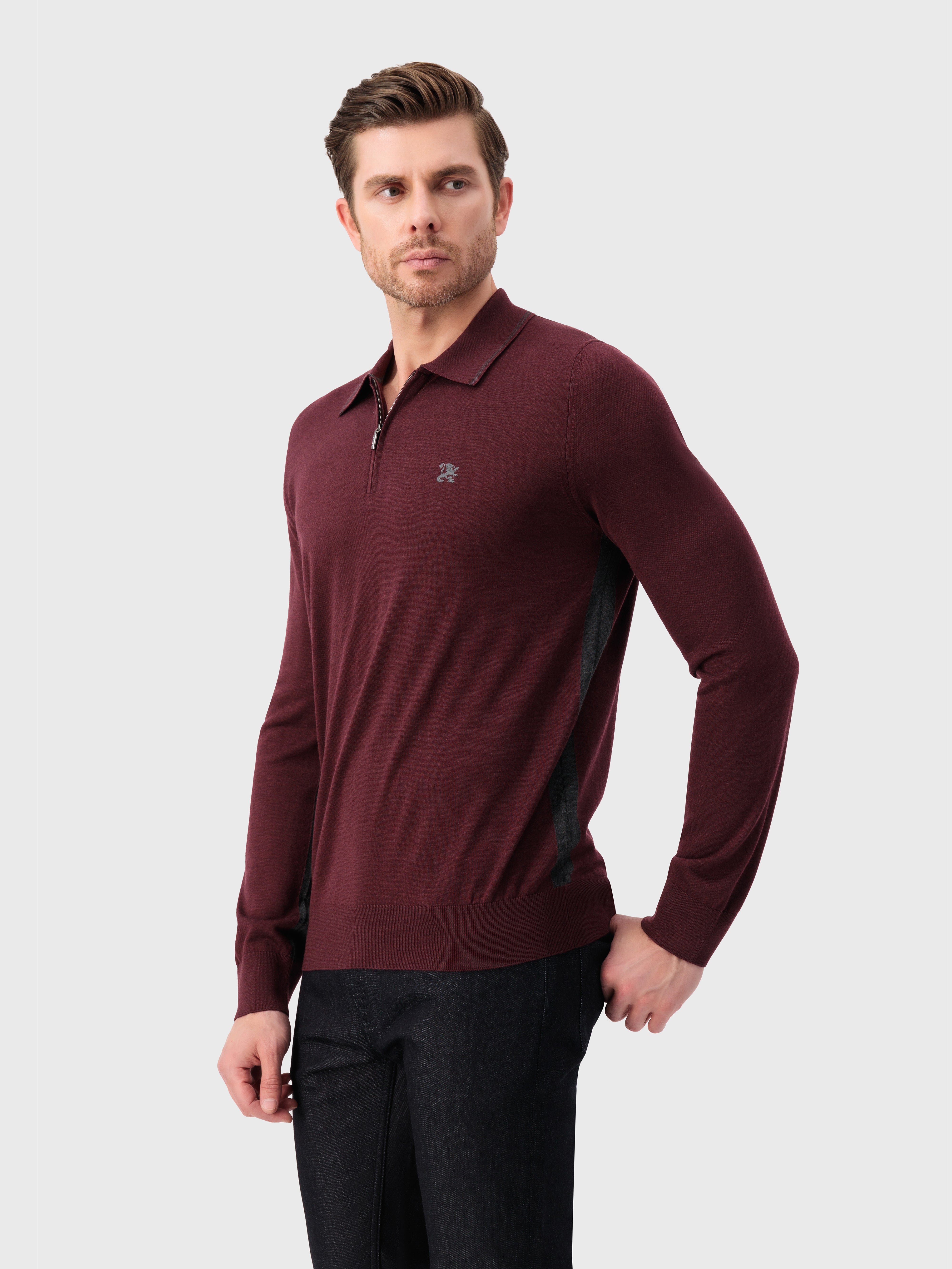 قميص بولو بأكمام طويلة بتطريز شعار جريفون بوردو