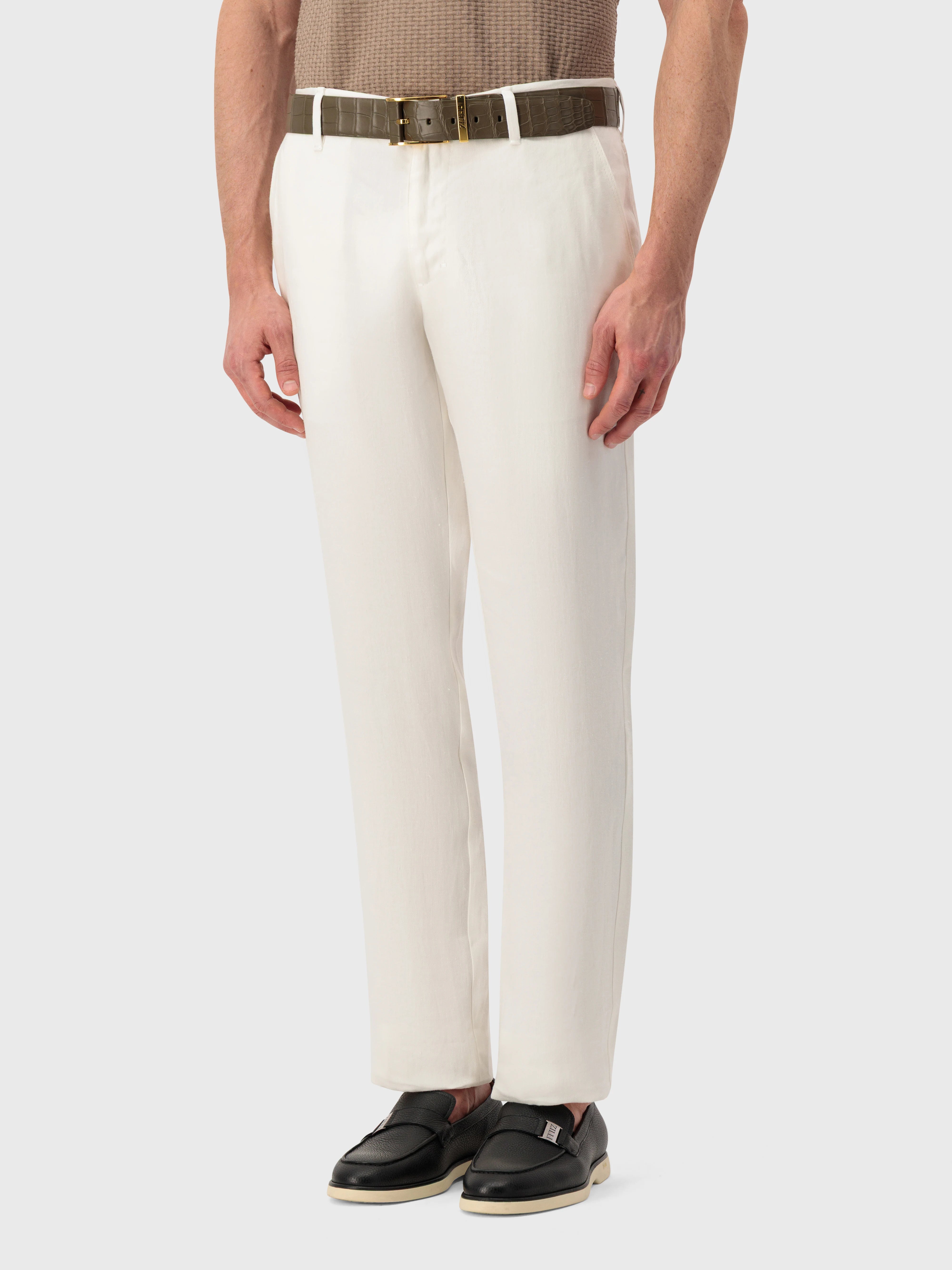 بنطلون كتان بقصة ضيقة من الكتان - أبيض