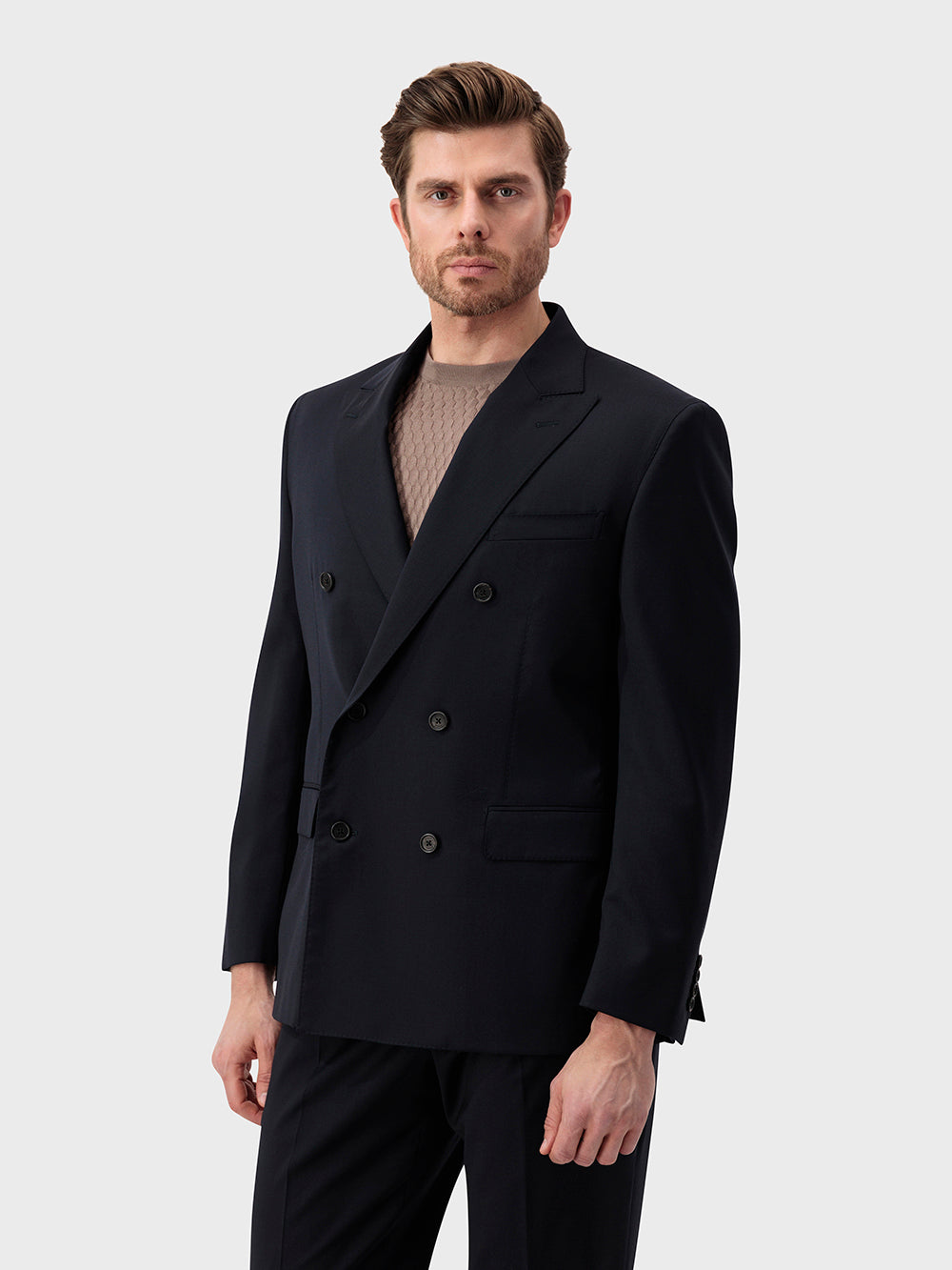 بدلة رسمية من الصوف البكر الرسمي - أزرق كحلي