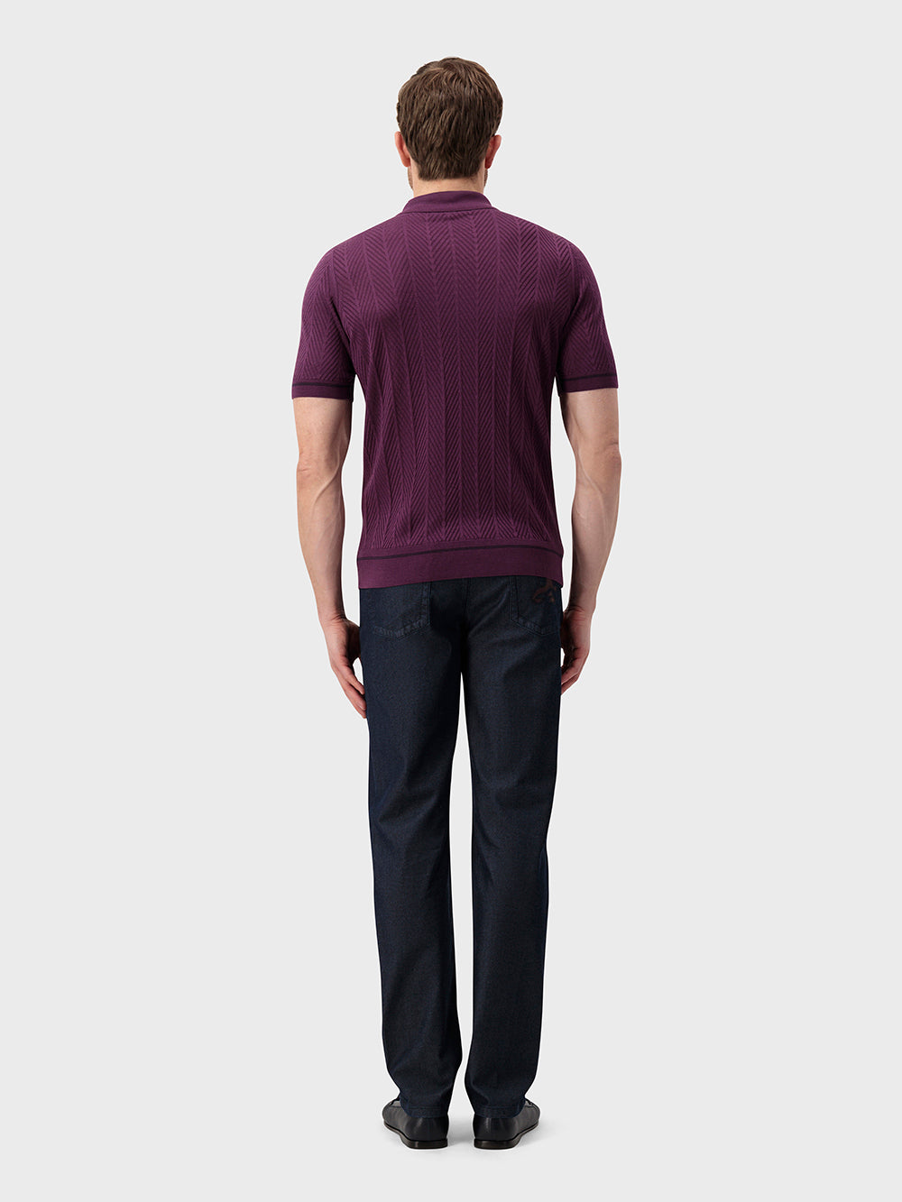 قميص حريري محبوك بنقوش هندسية - أرجواني غامق