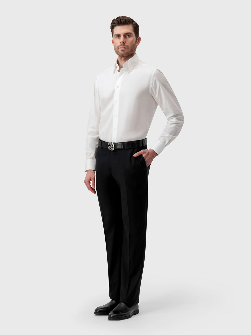 قميص رسمي كلاسيكي بغرزة واحدة - أبيض