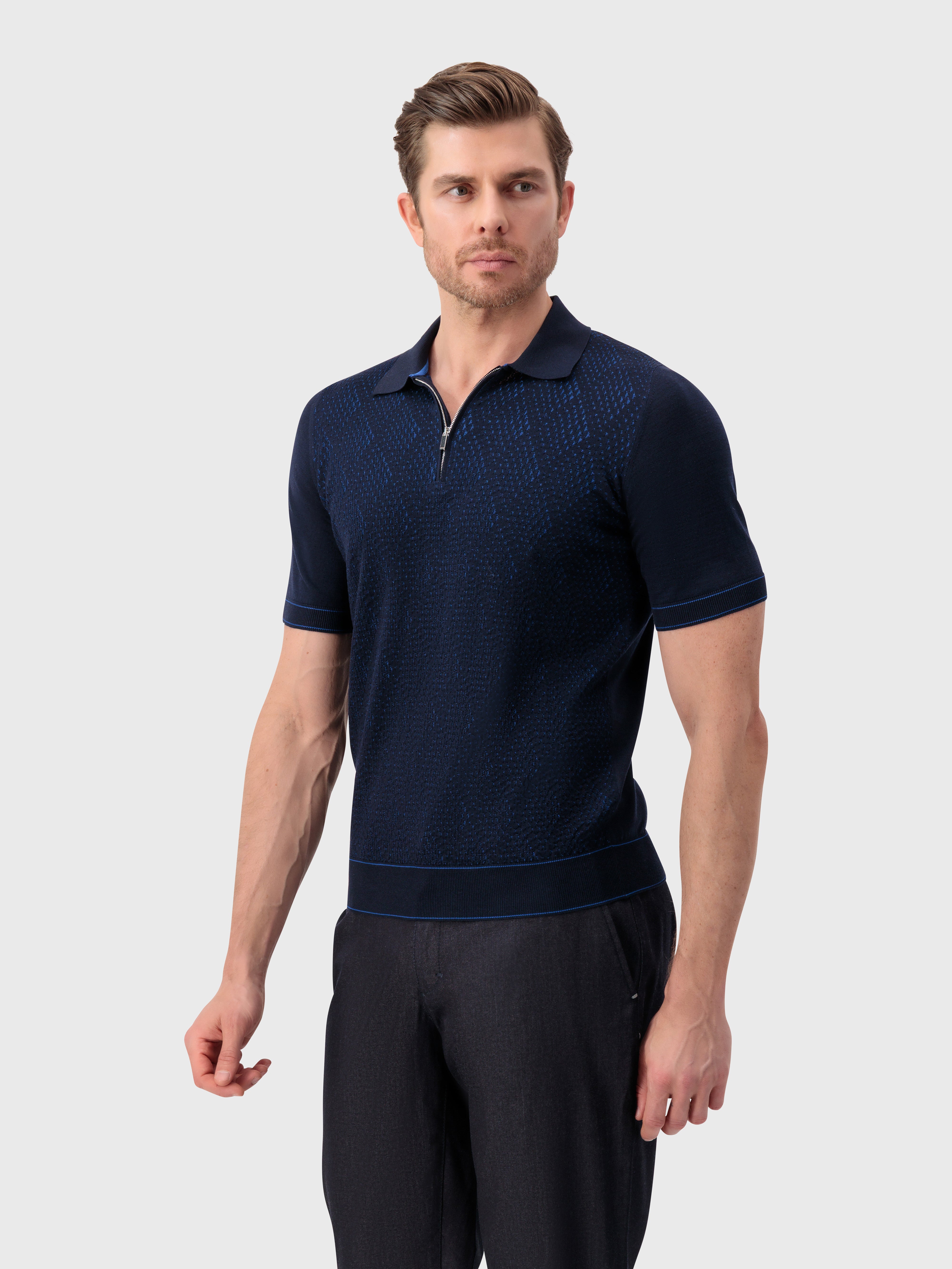 بولو بولو "Shaded Argyle Argyle" من الحرير والقطن المحبوك - أزرق كحلي