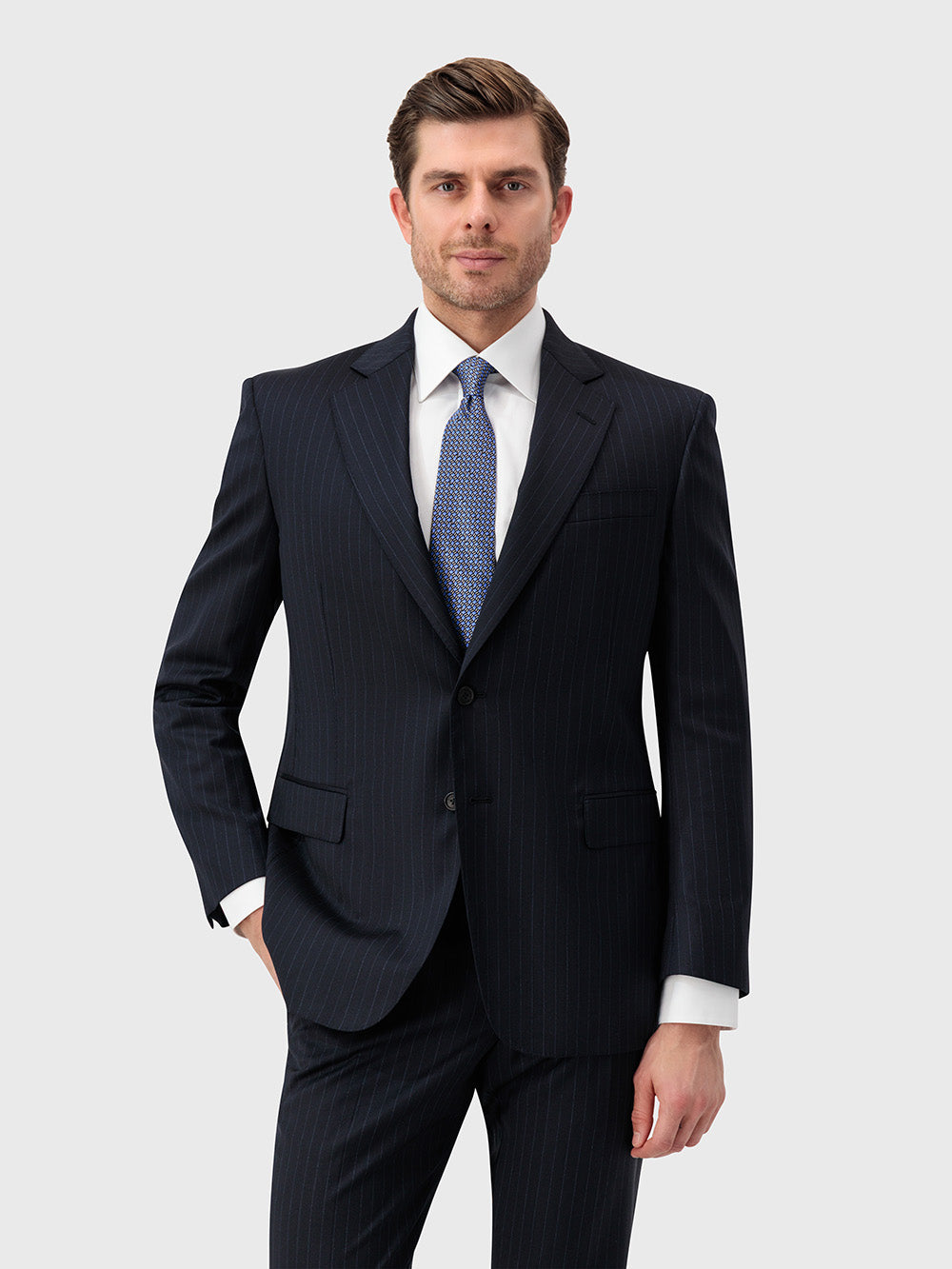 بدلة مخططة بالقلم الرصاص - كحلي غامق