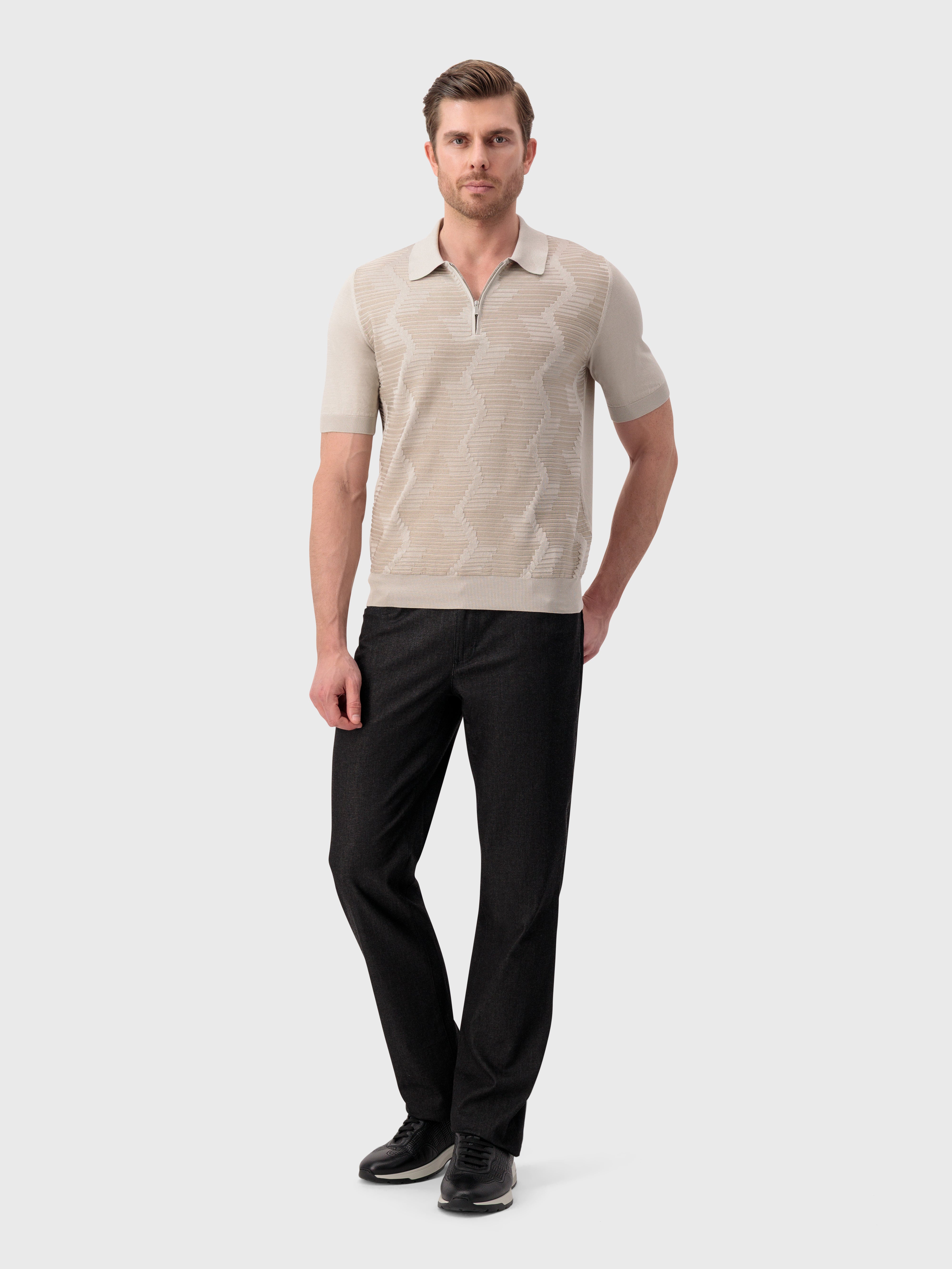 بولو بولو محبوك من الحرير والقطن - باهت اللون الباهت