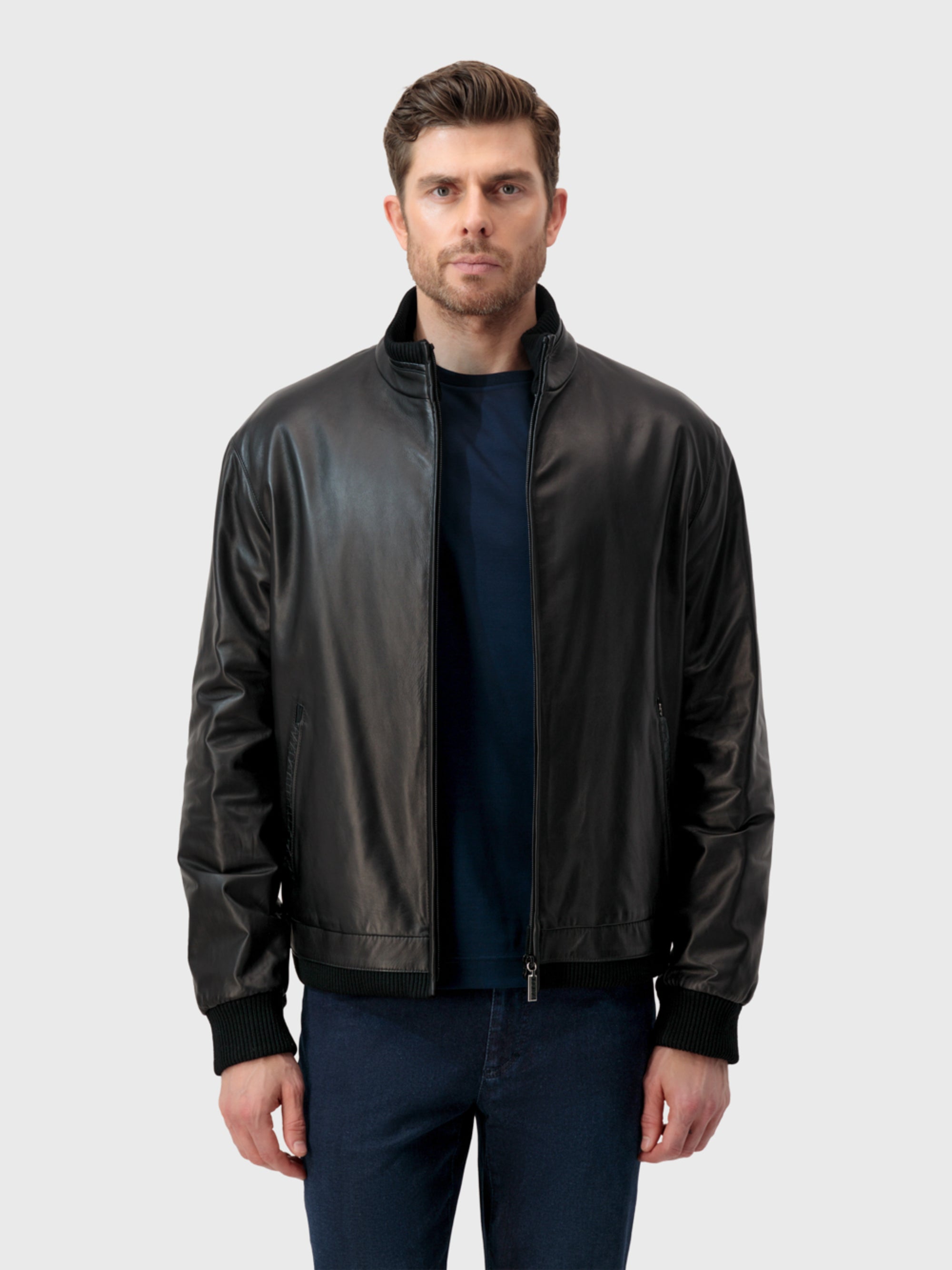 جاكيت جلد بلمسة تمساح - أسود