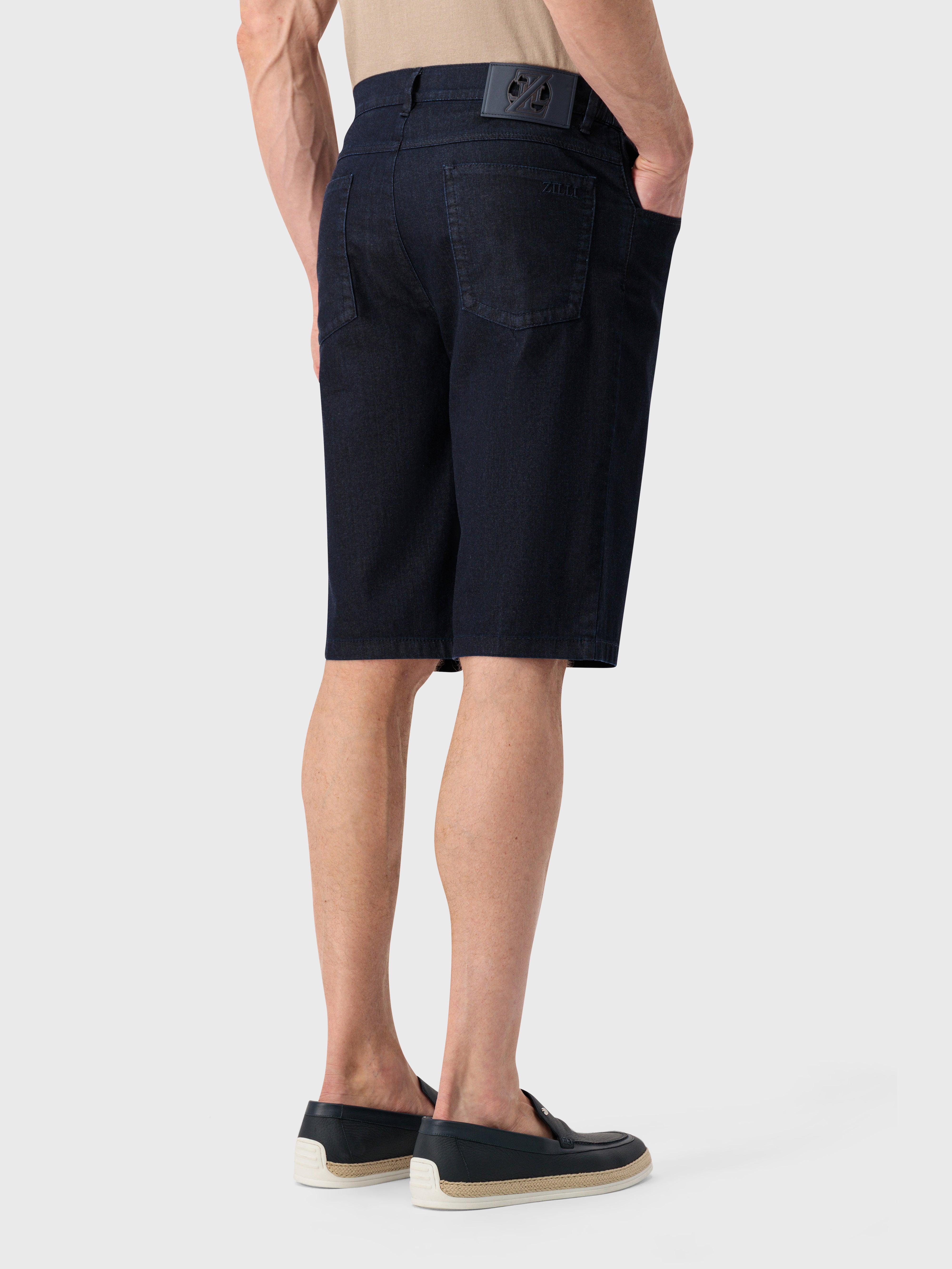 شورت قطن دنيم مطرز بتطريز زيللي - أزرق