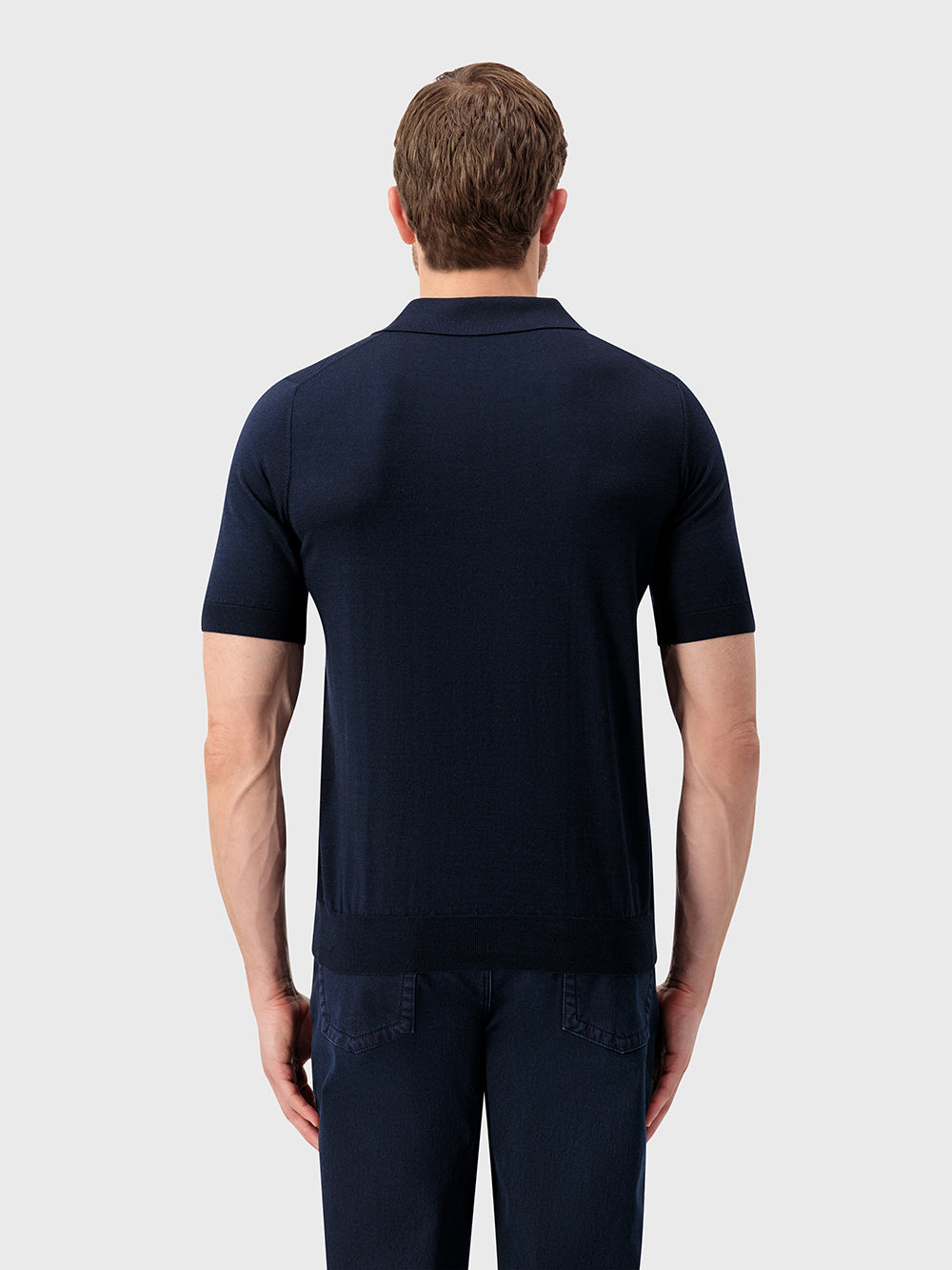 قميص بولو حريري محبوك من الحرير - أزرق كحلي