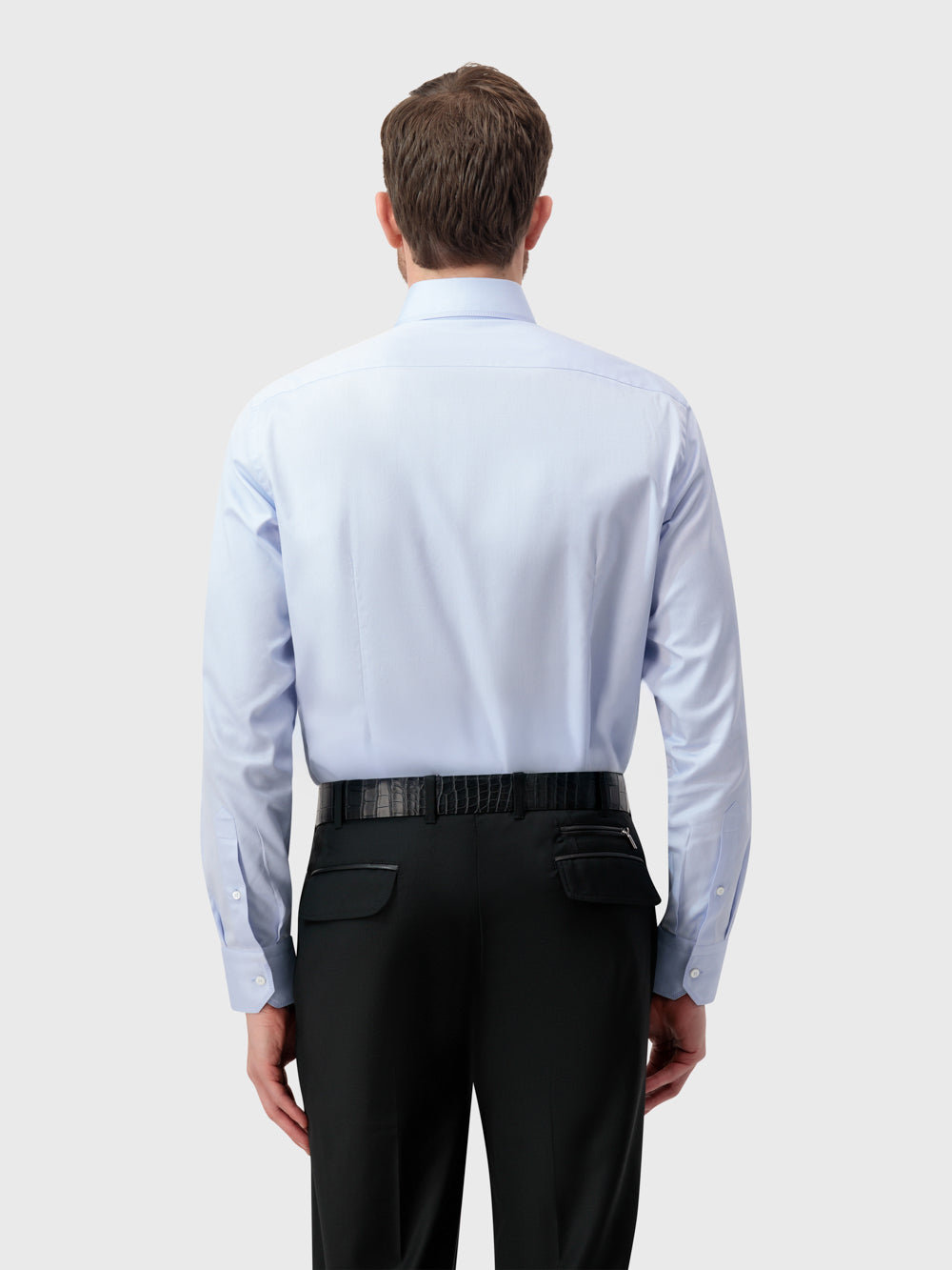 قميص رسمي بياقة ثلاثية مخيطة بملمس رقيق - أزرق أكسفورد