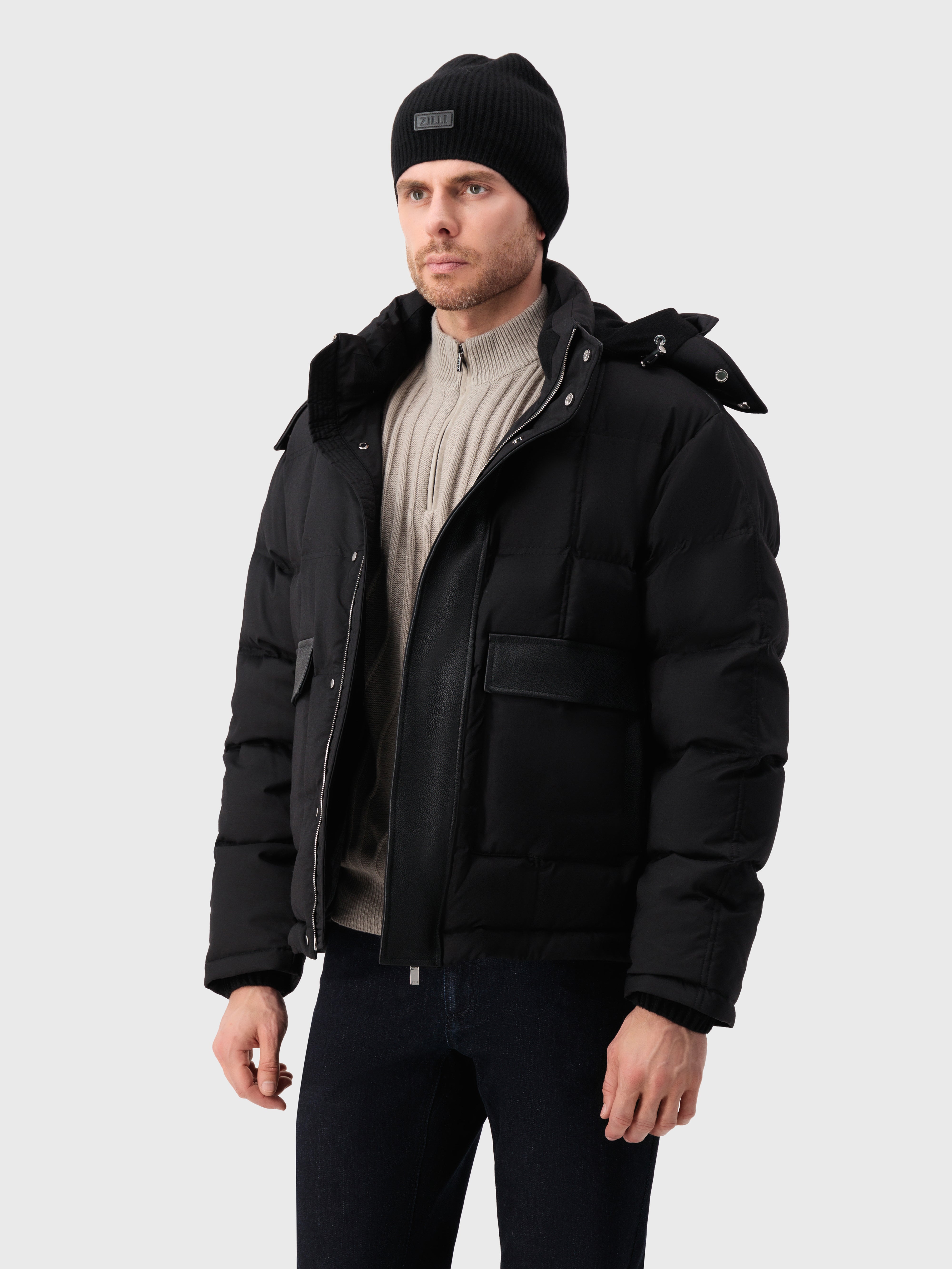 جاكيت صوف مبطن من الصوف الأسفل أسود