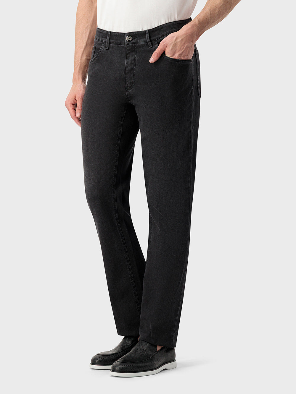 بنطلون قطن جينز بقصة ضيقة ومفصل على شكل تمساح - رمادي أنثراسايت