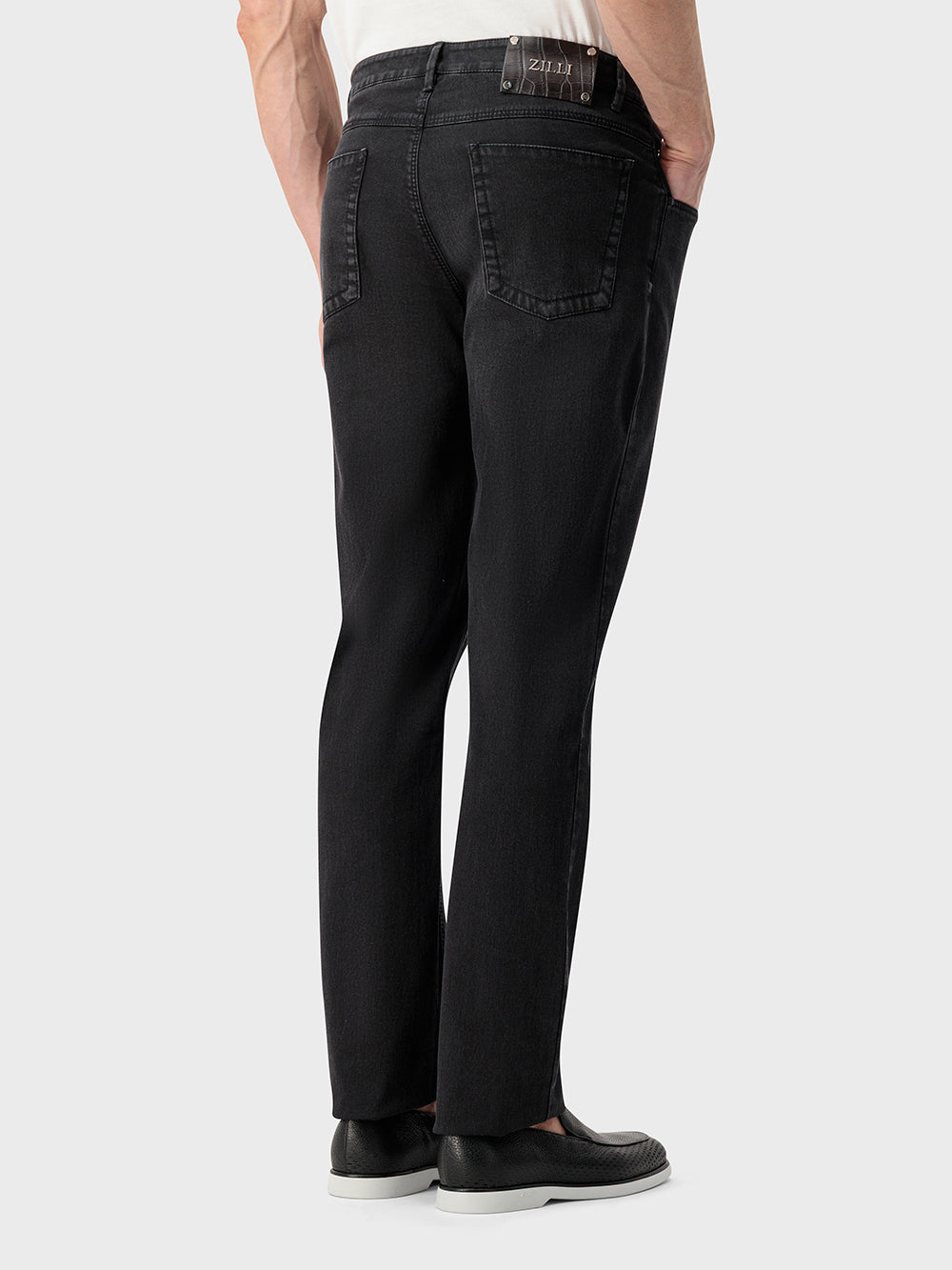 بنطلون قطن جينز بقصة ضيقة ومفصل على شكل تمساح - رمادي أنثراسايت