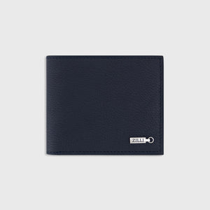 محفظة ثنائية الطي من جلد العجل المرصوف بالحصى - كحلي غامق