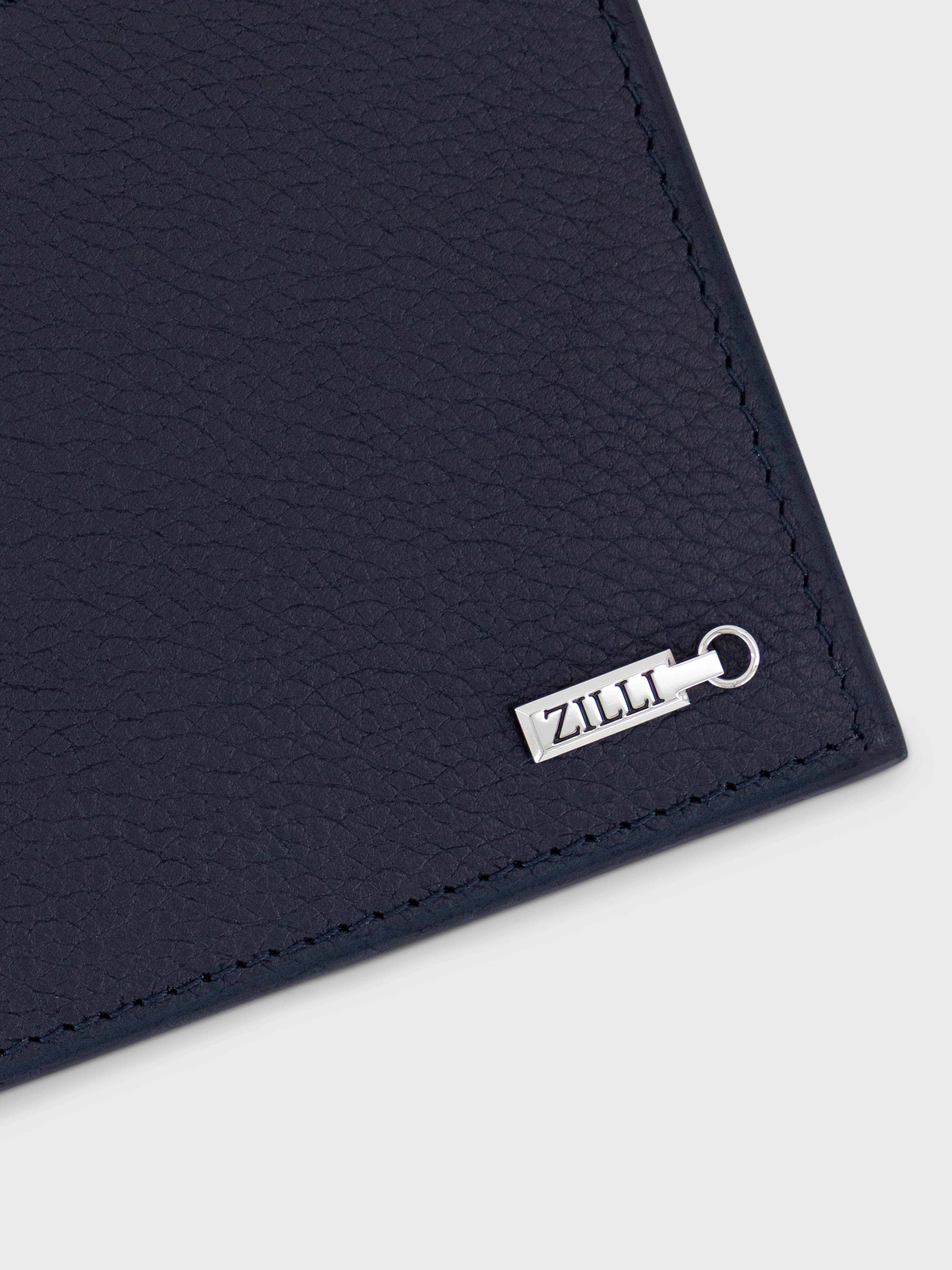 محفظة ثنائية الطي من جلد العجل المرصوف بالحصى - كحلي غامق