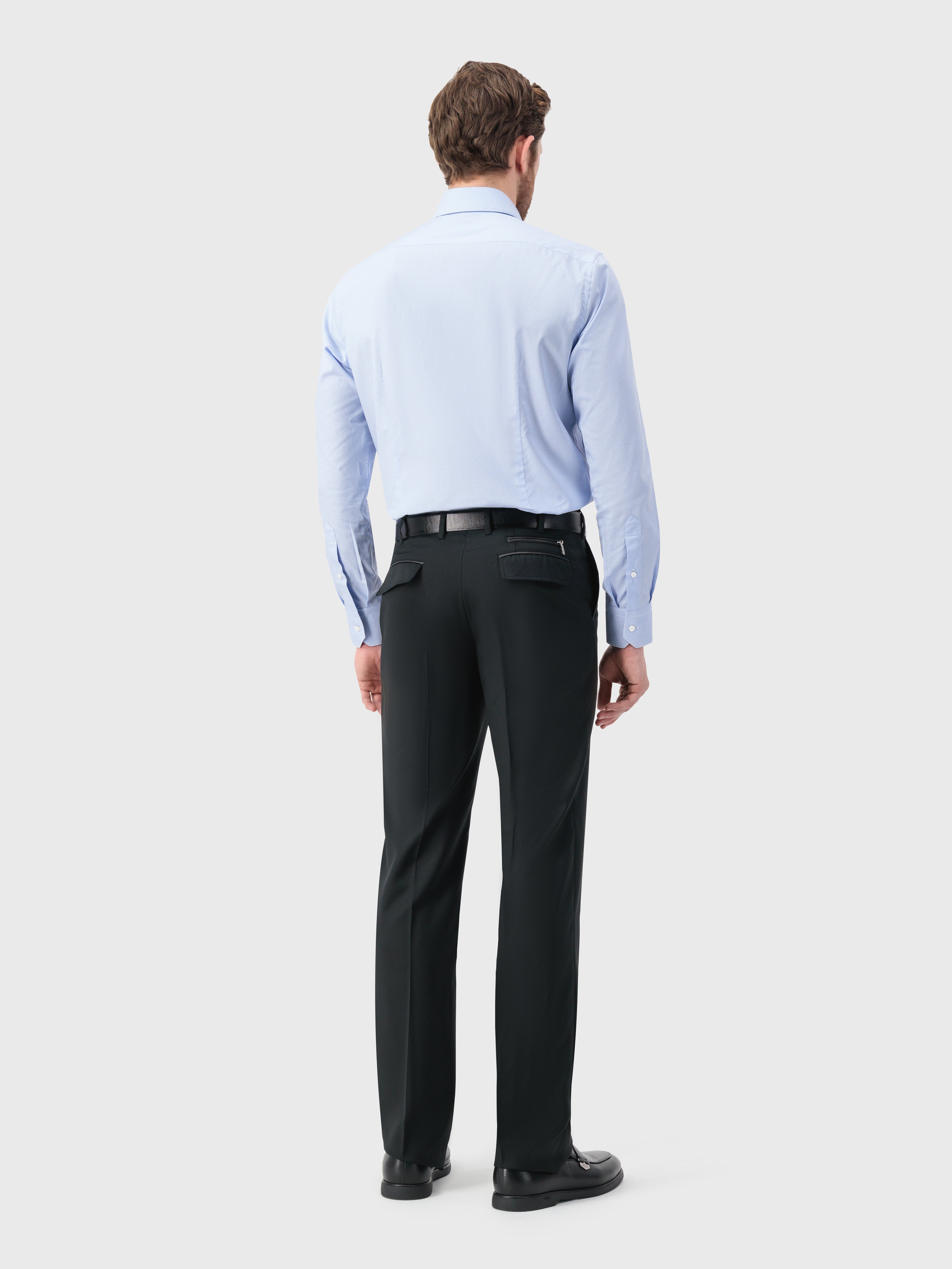 قميص قطن بنقشة شبكية أزرق فاتح