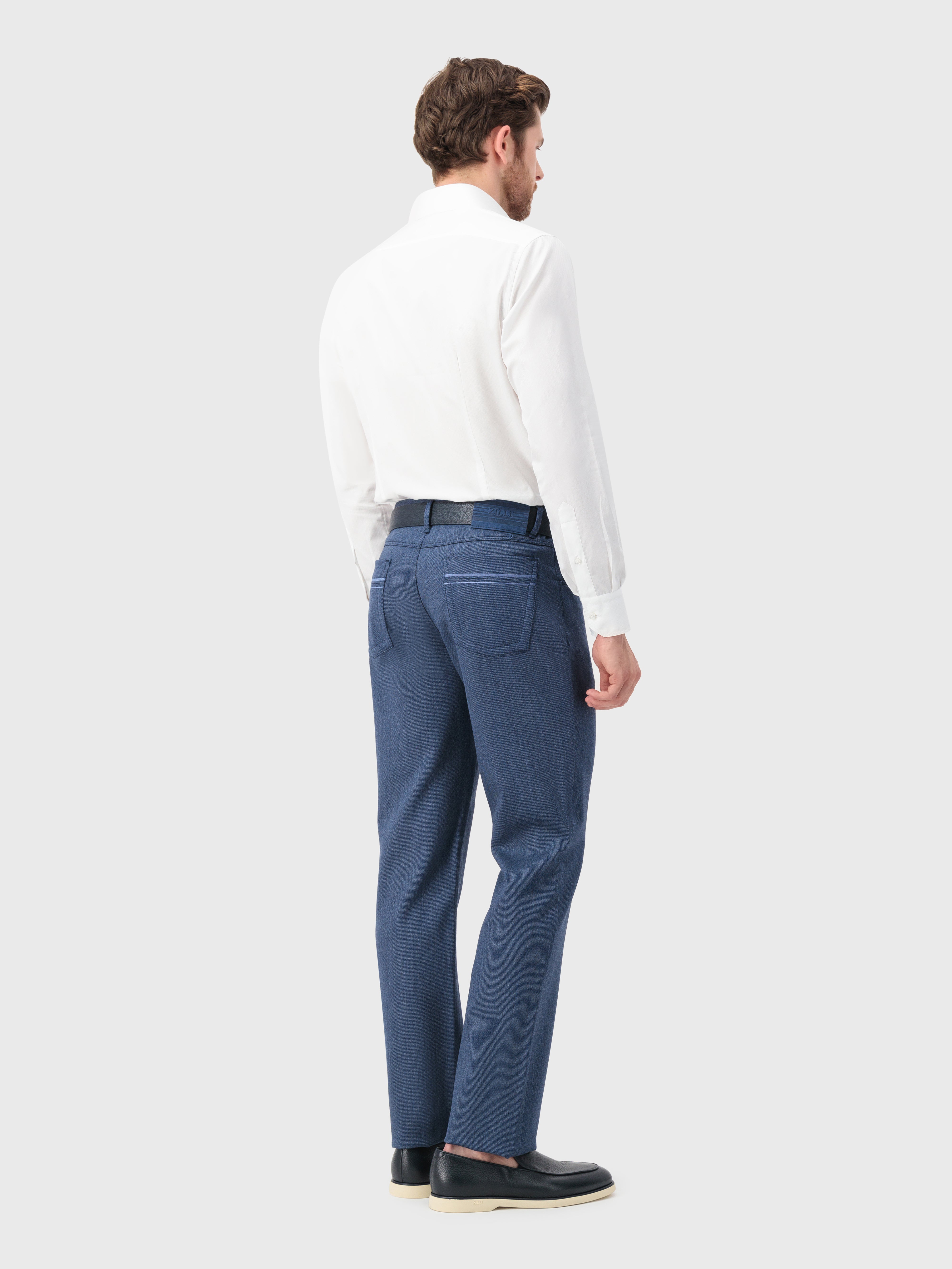 قميص قطن بخياطة ثلاثية أبيض