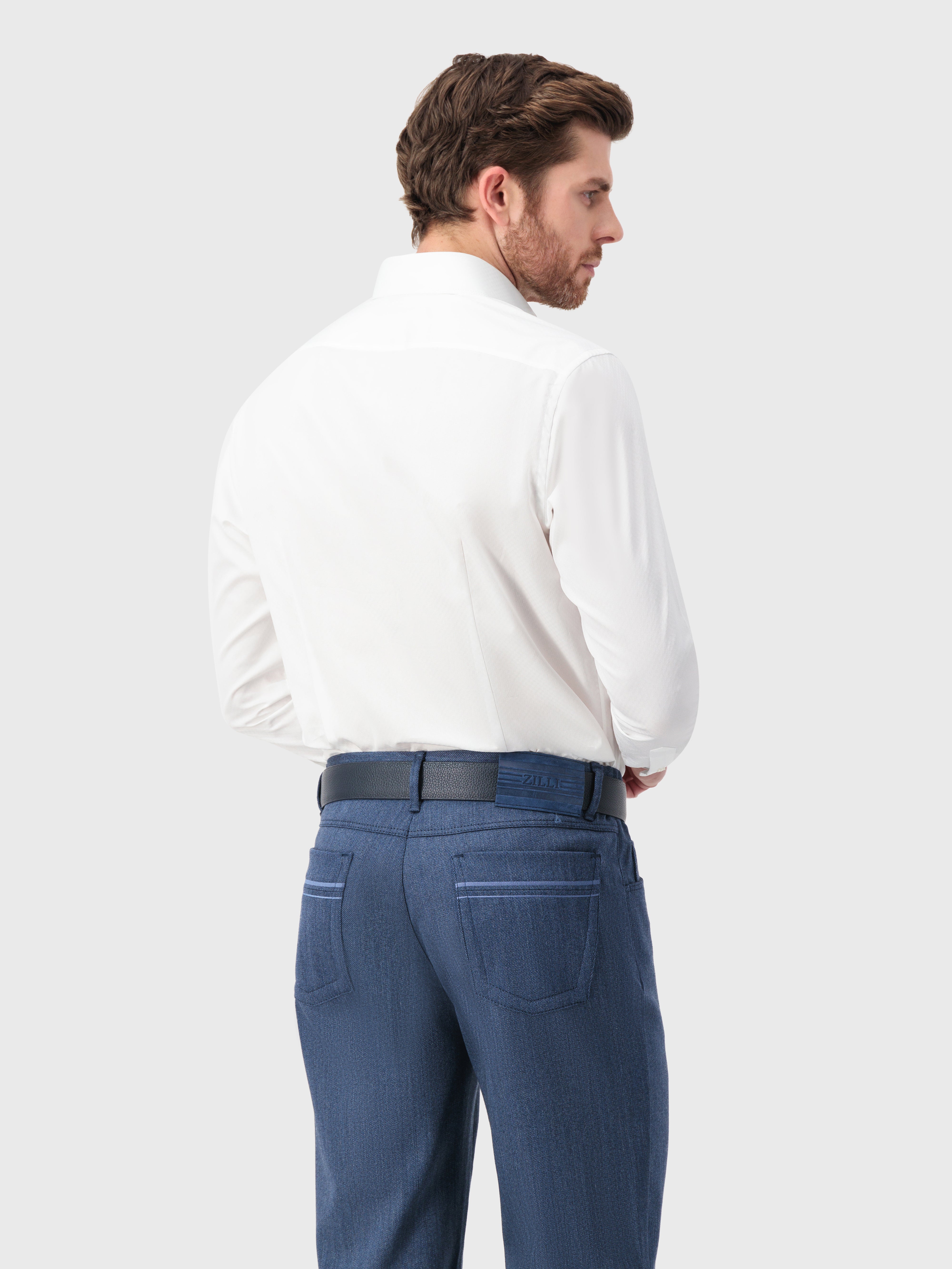 قميص قطن بخياطة ثلاثية أبيض