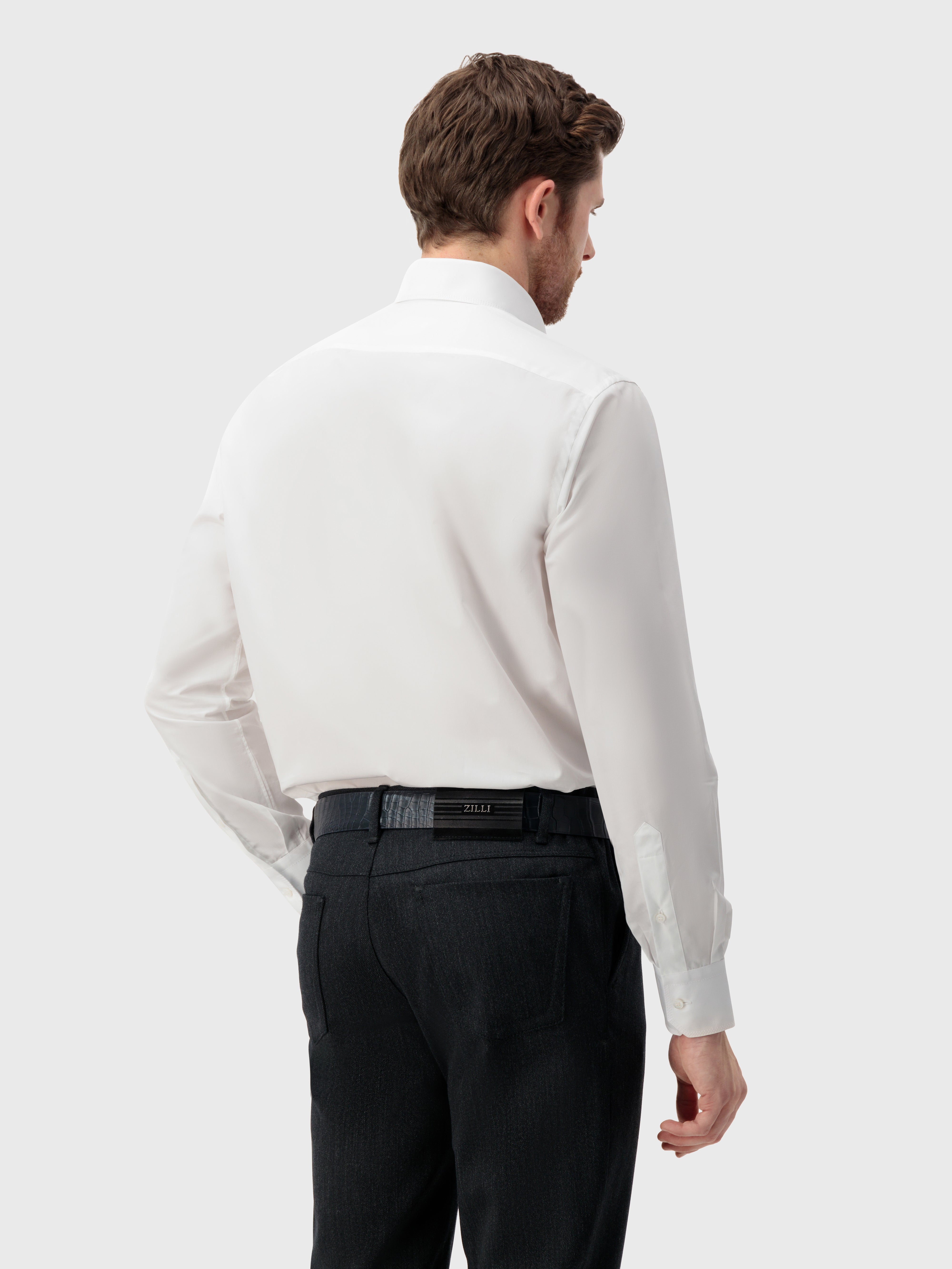 قميص قطن بخياطة ثلاثية أبيض