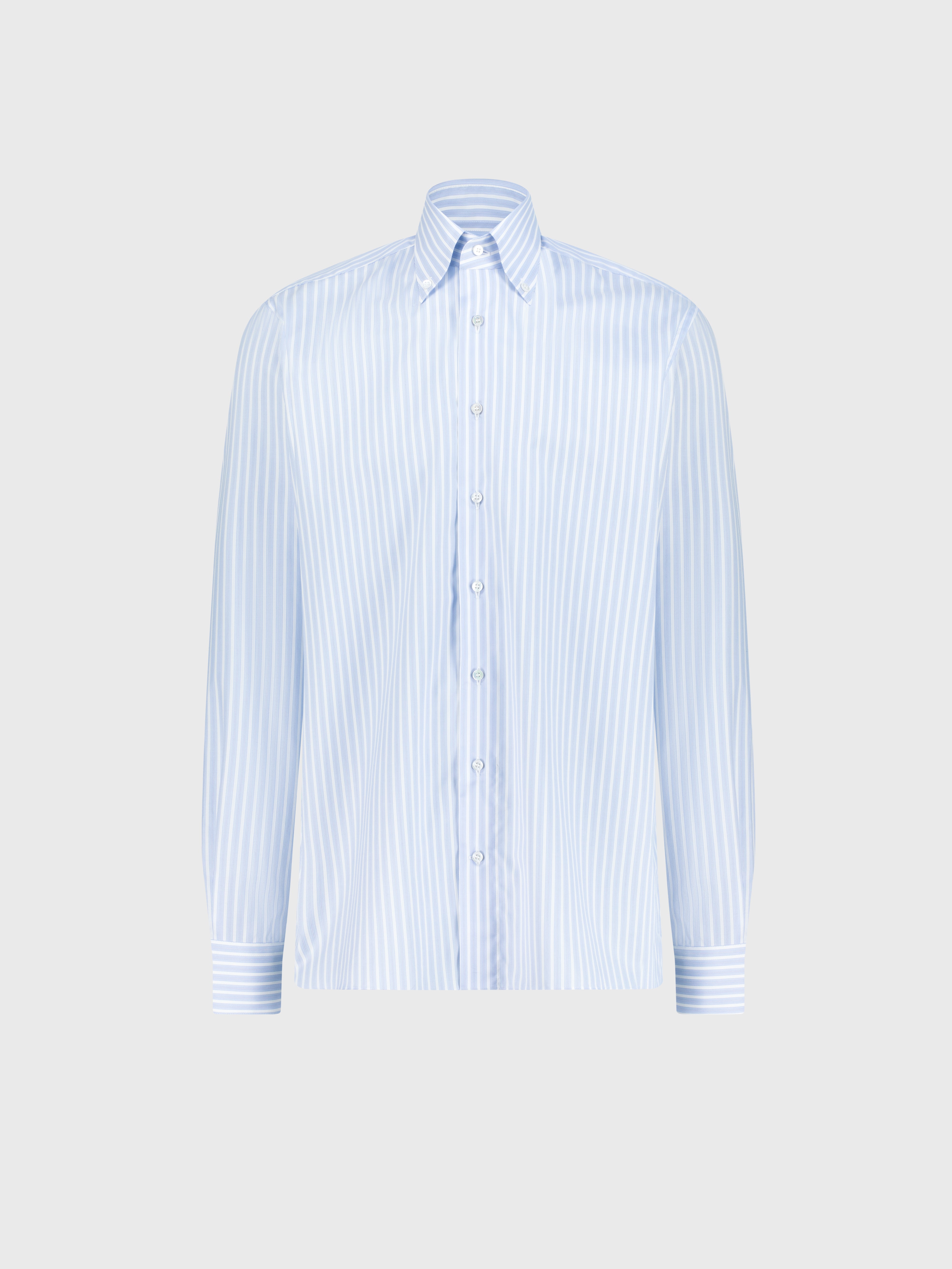 قميص قطن بنقشة مخططة أزرق فاتح